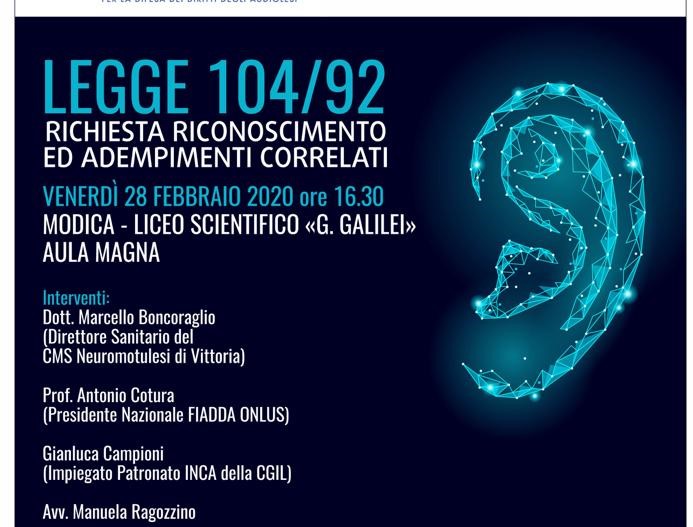 Gli iter burocratici del riconoscimento della legge 104/92, 381: un convegno a Modica
