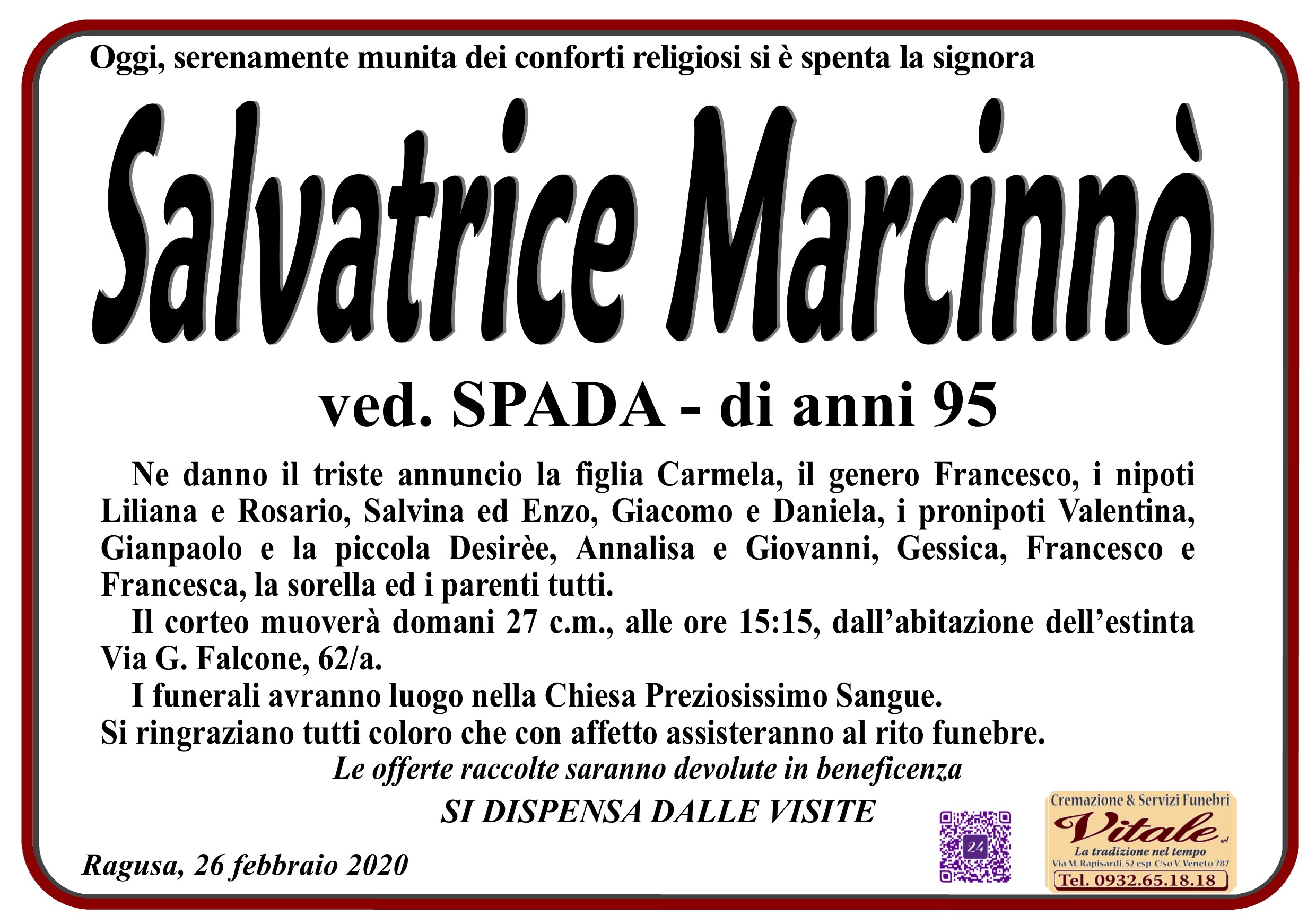 Necrologi: Salvatrice Marcinnò