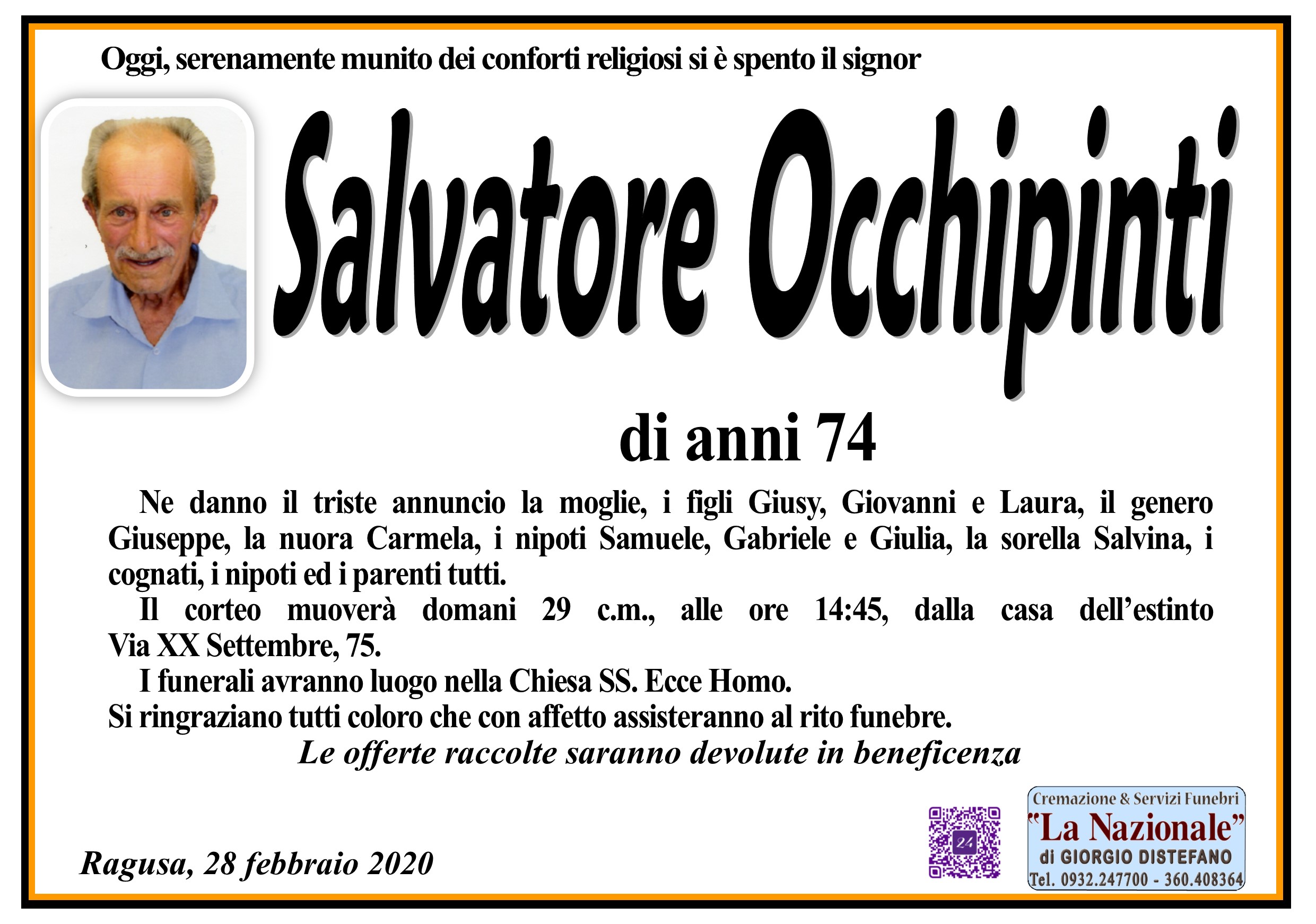 Necrologi: Salvatore Occhipinti