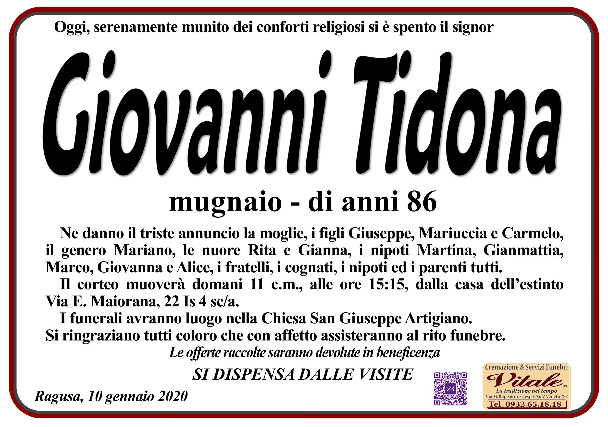 Necrologi: Giovanni Tidona