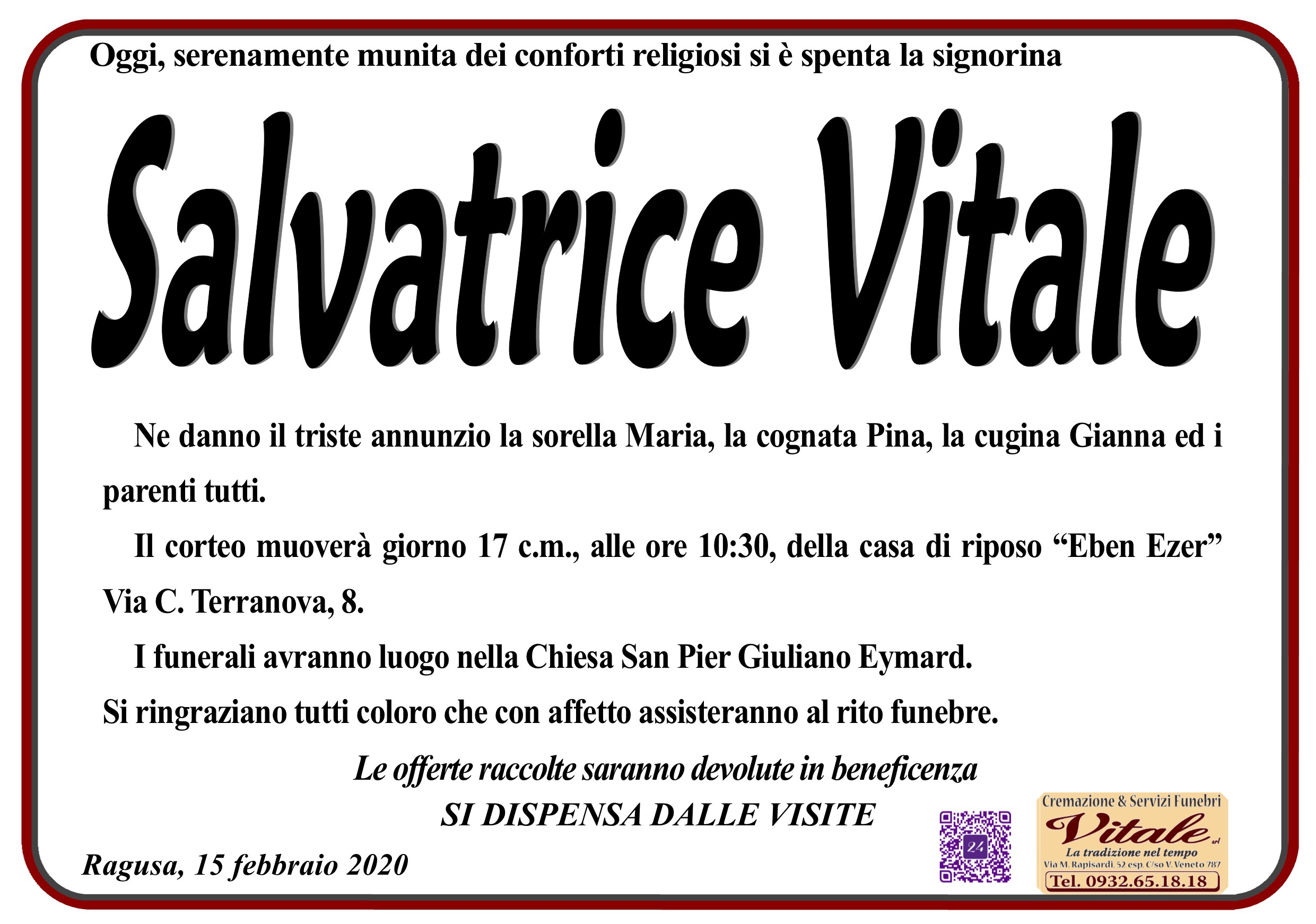Necrologi: Salvatrice Vitale