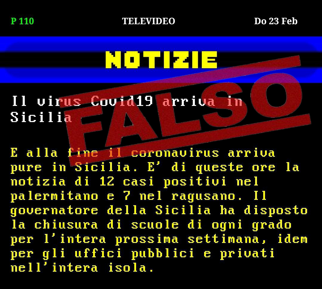 Coronavirus già in Sicilia e a Ragusa: falsa schermata Televideo gira nelle chat mamme scuole