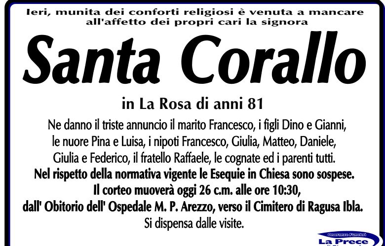 Necrologi: Santa Corallo