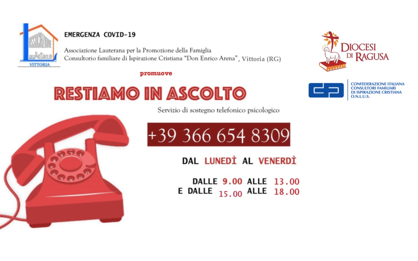 Servizio di sostegno telefonico del Consultorio familiare di ispirazione cristiana di Vittoria
