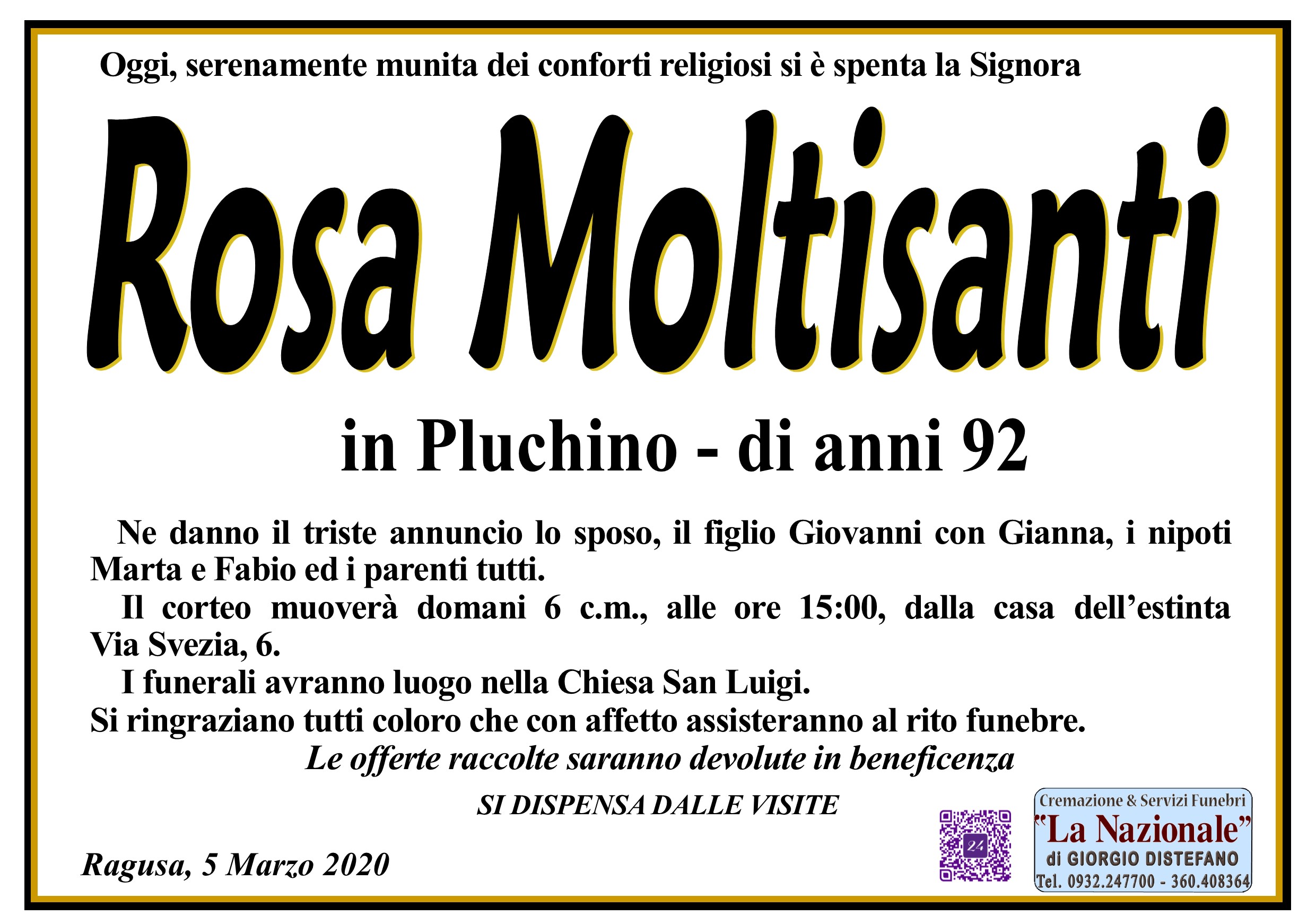 Necrologi: Rosa Moltisanti