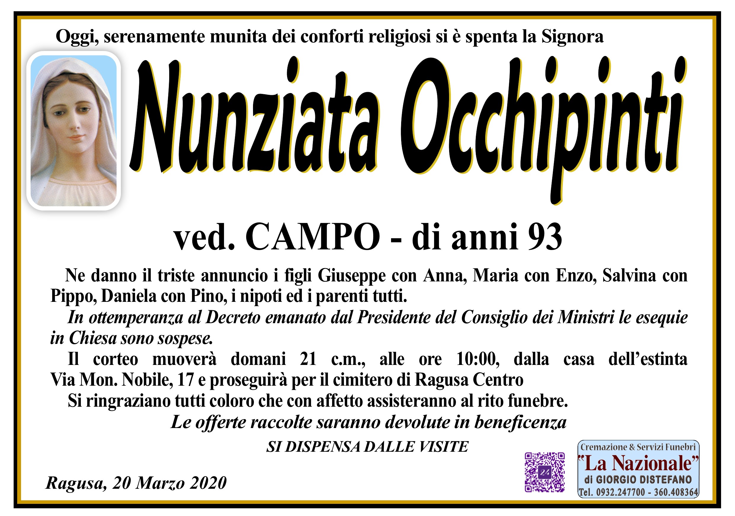 Necrologi: Nunziata Occhipinti