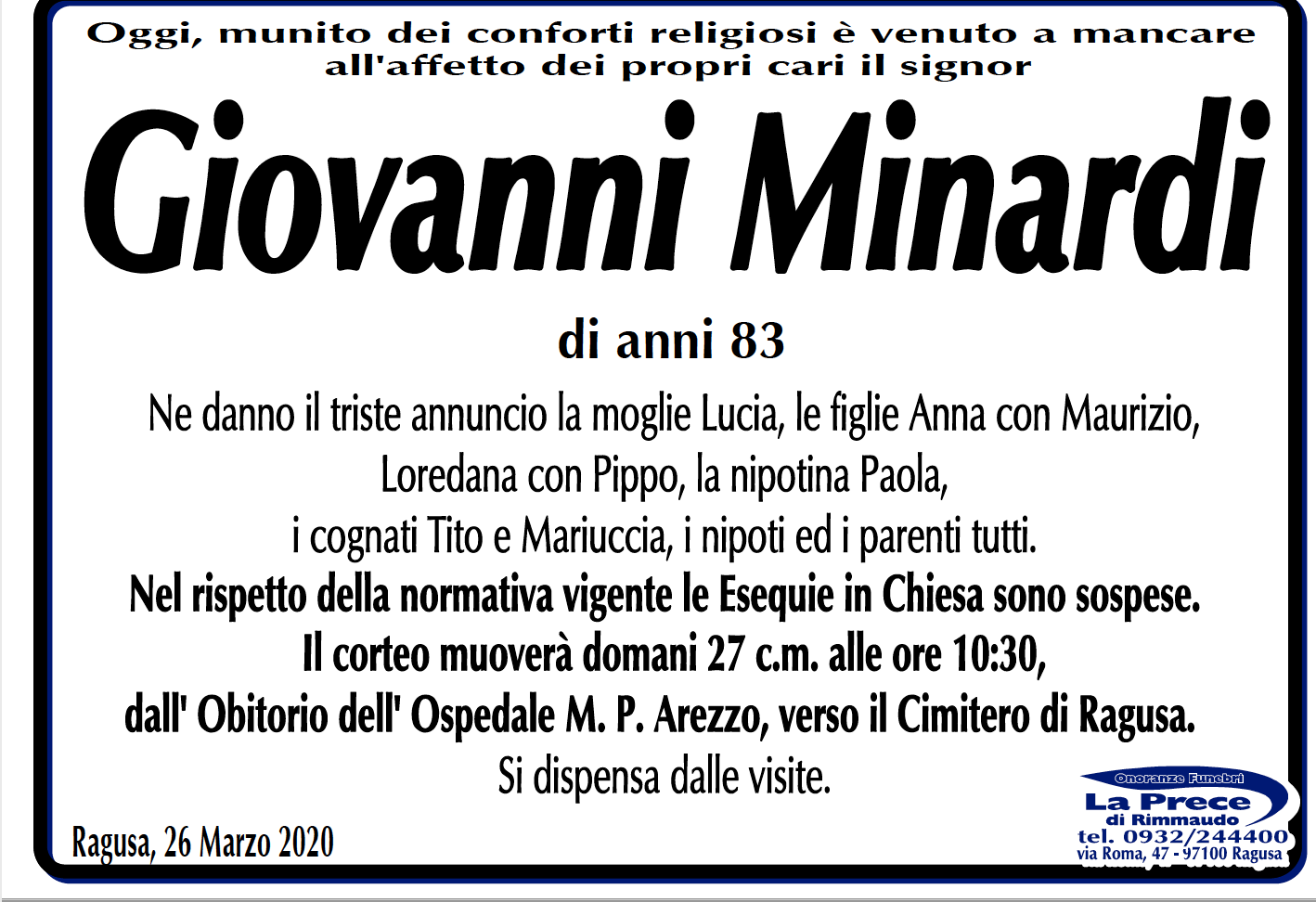 Necrologi: Giovanni Minardi