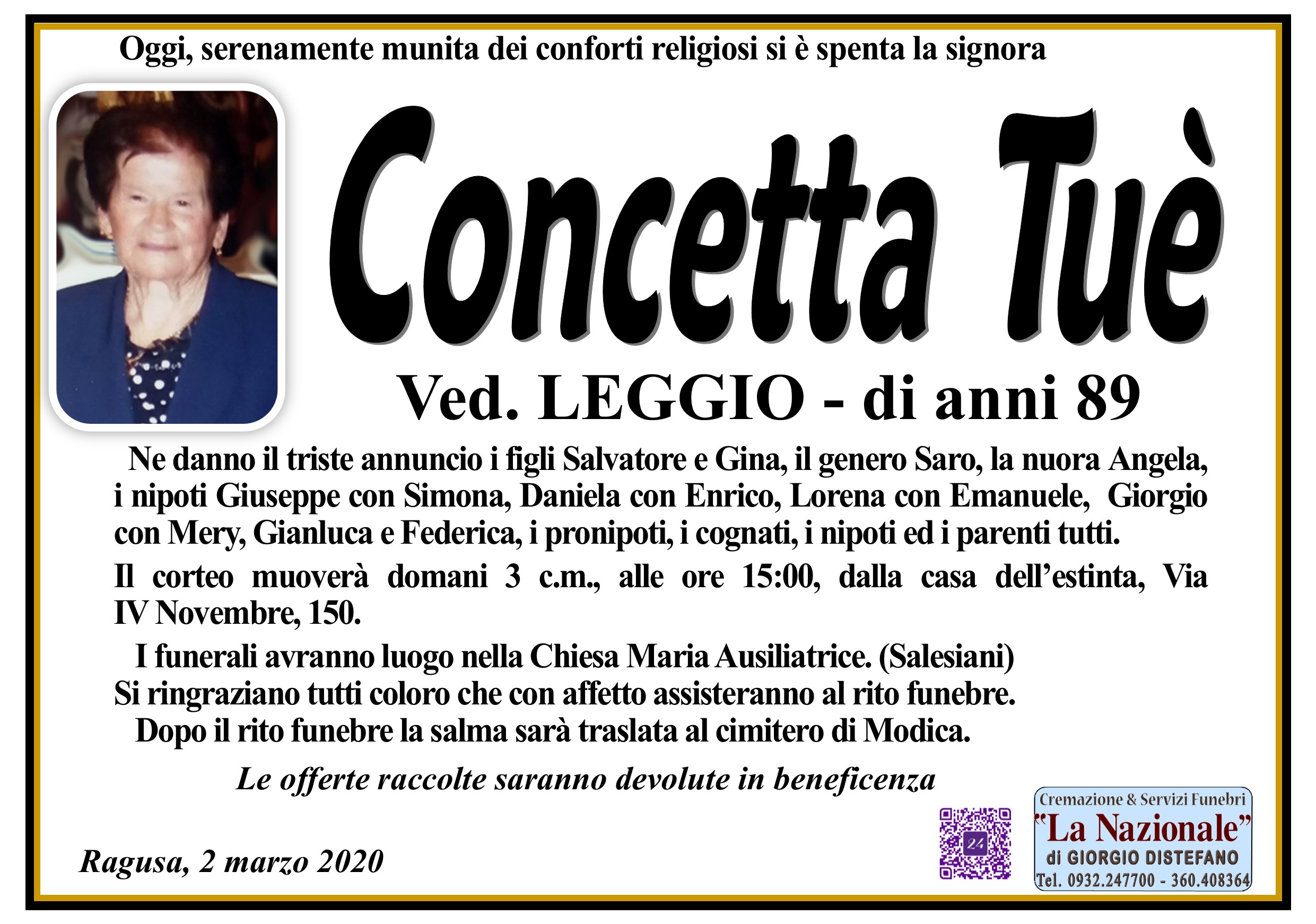 Necrologi: Concetta Tuè