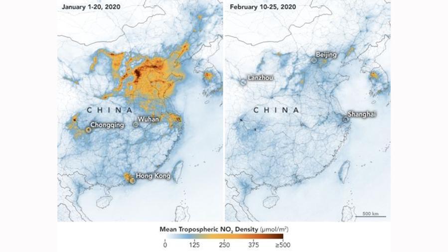 Giù l’inquinamento in Cina a causa del coronavirus. Le immagini della Nasa