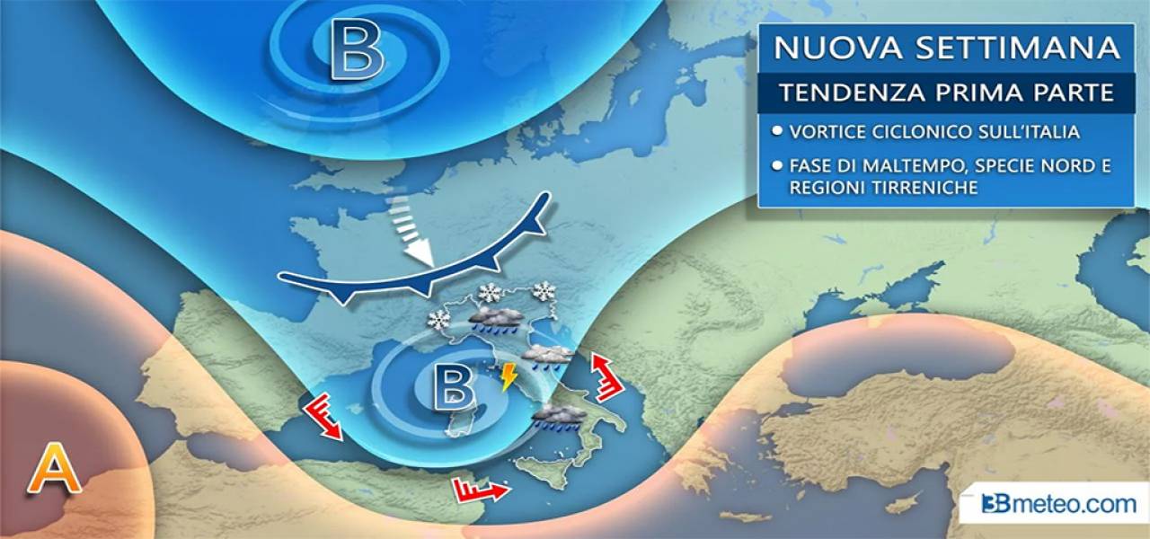 Torna il maltempo sull’Italia: previste piogge, temporali, neve e burrasche di vento