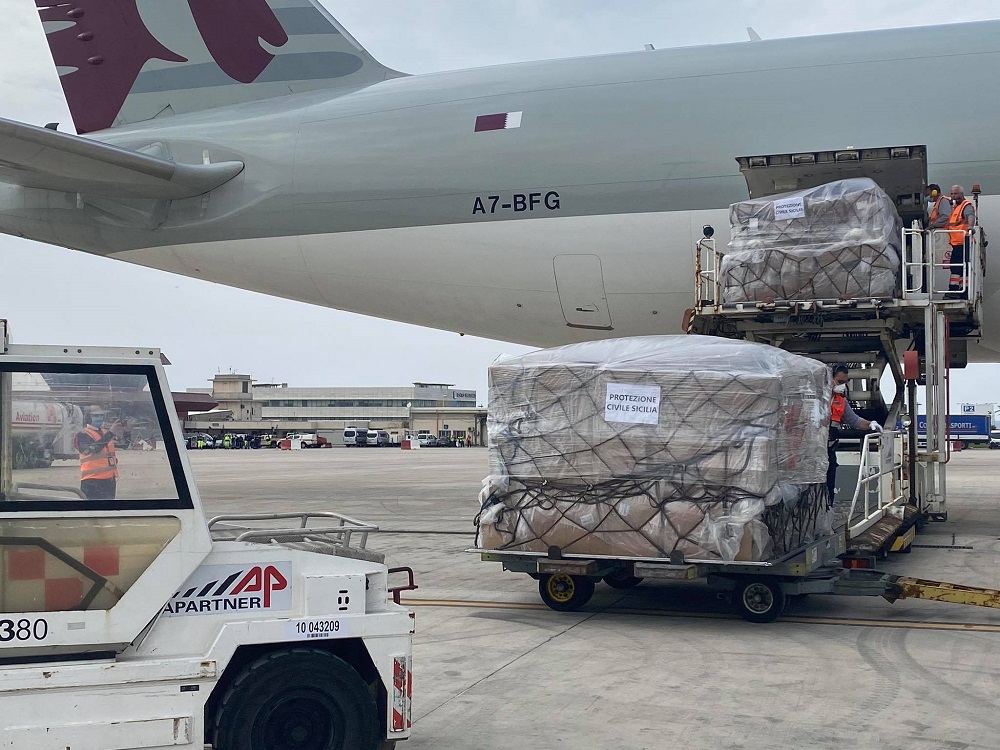 La Cina viene in aiuto alla Sicilia. Arrivate 56 tonnellate di materiale sanitario
