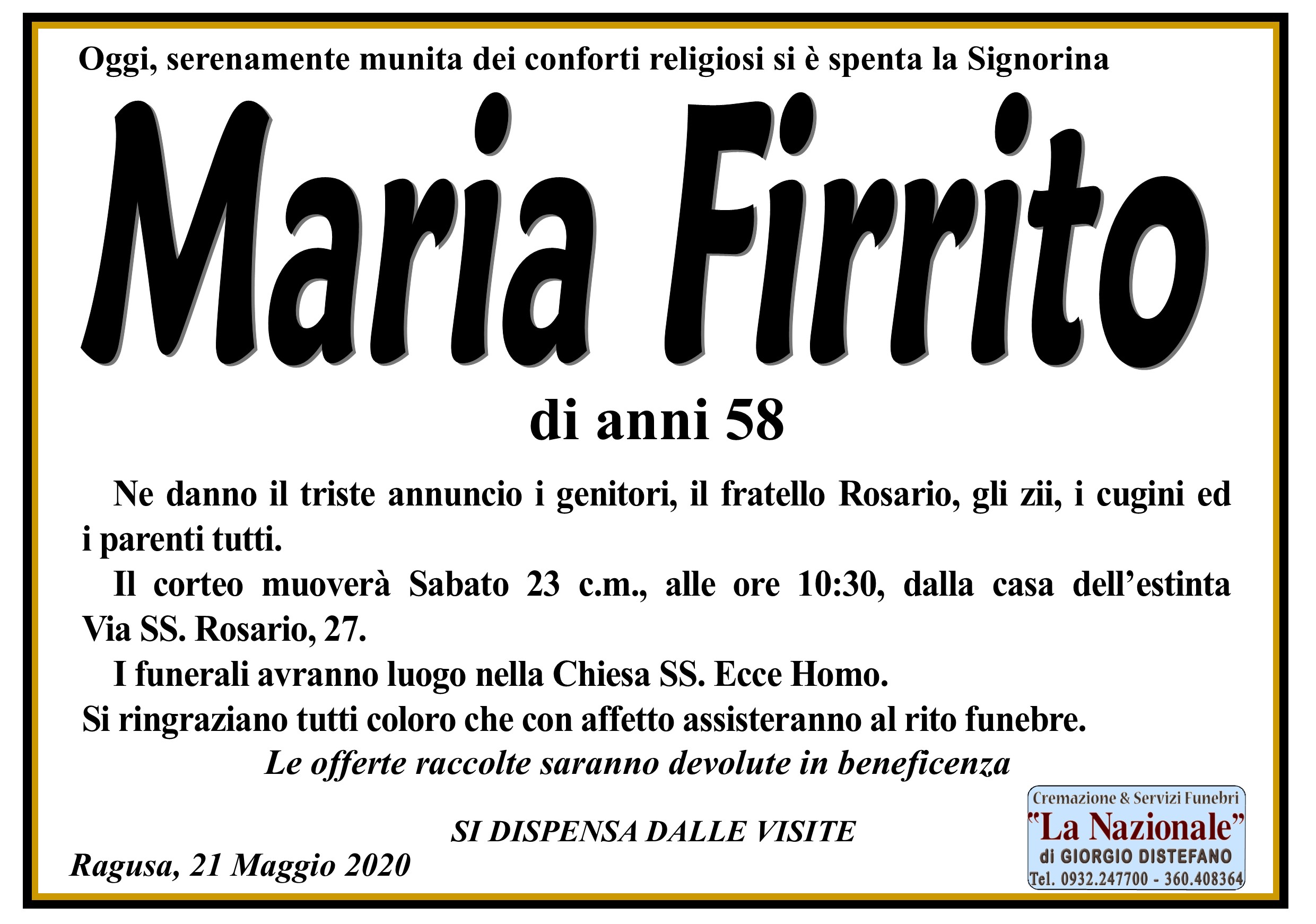 Necrologi: Maria Firrito