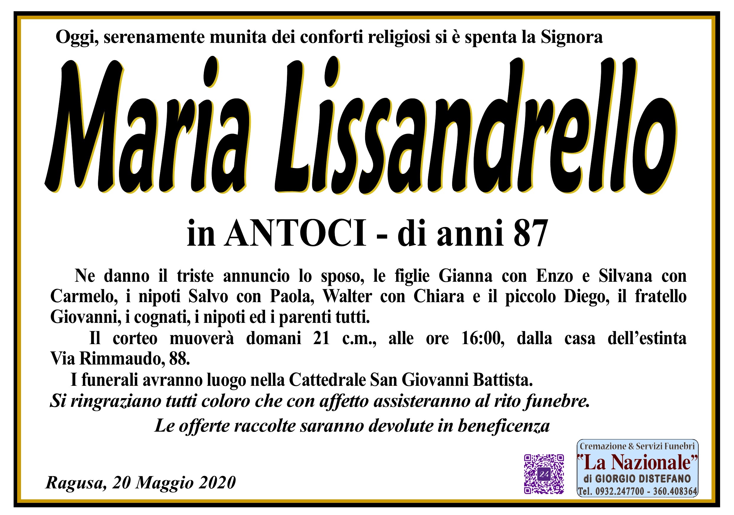 Necrologi: Maria Lissandrello