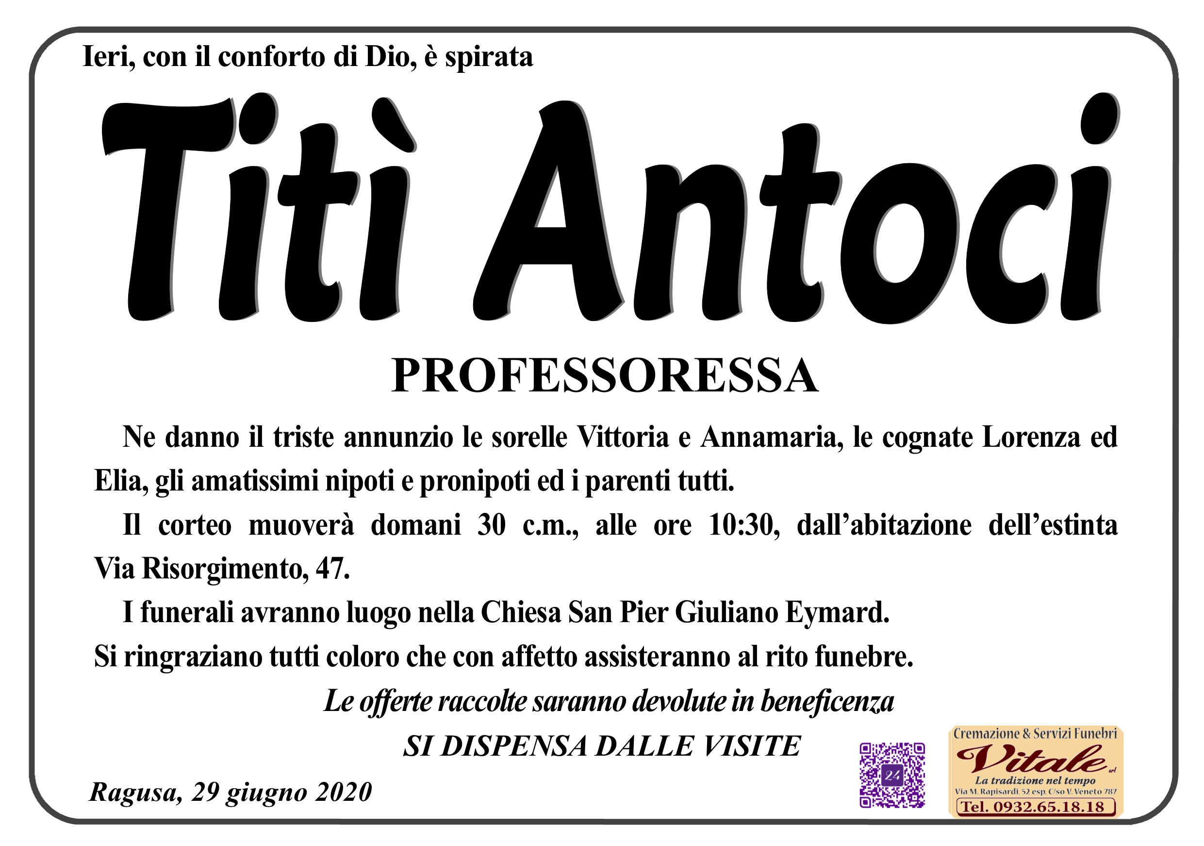 Necrologi: Titì Antoci