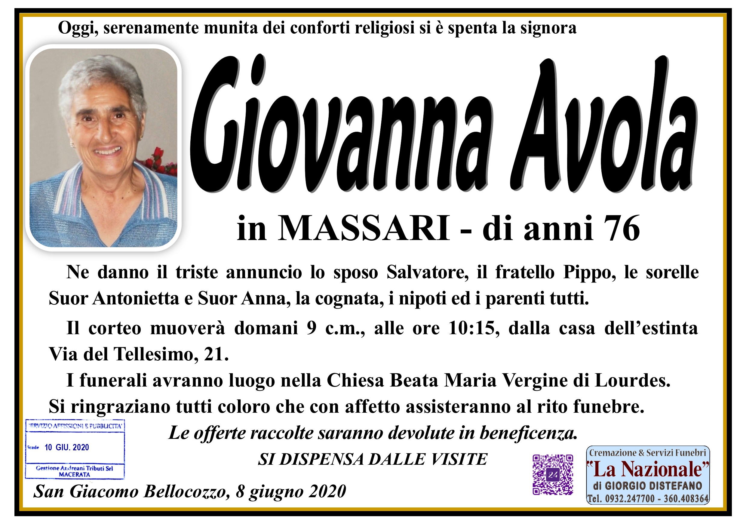 Necrologi: Giovanna Avola