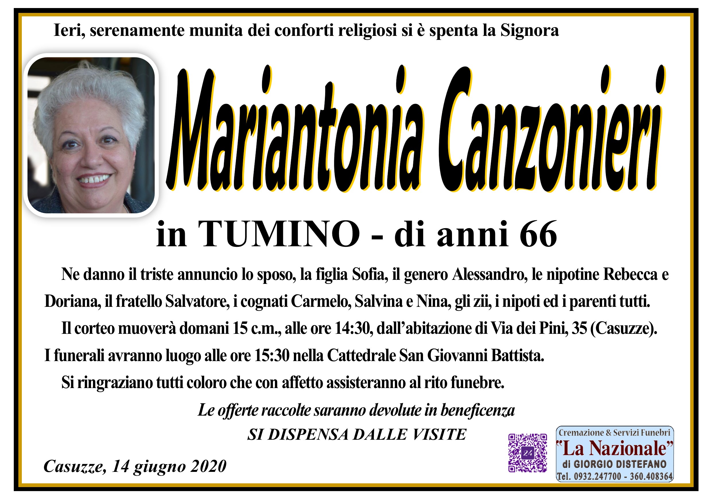 Necrologi: Mariantonia Canzonieri