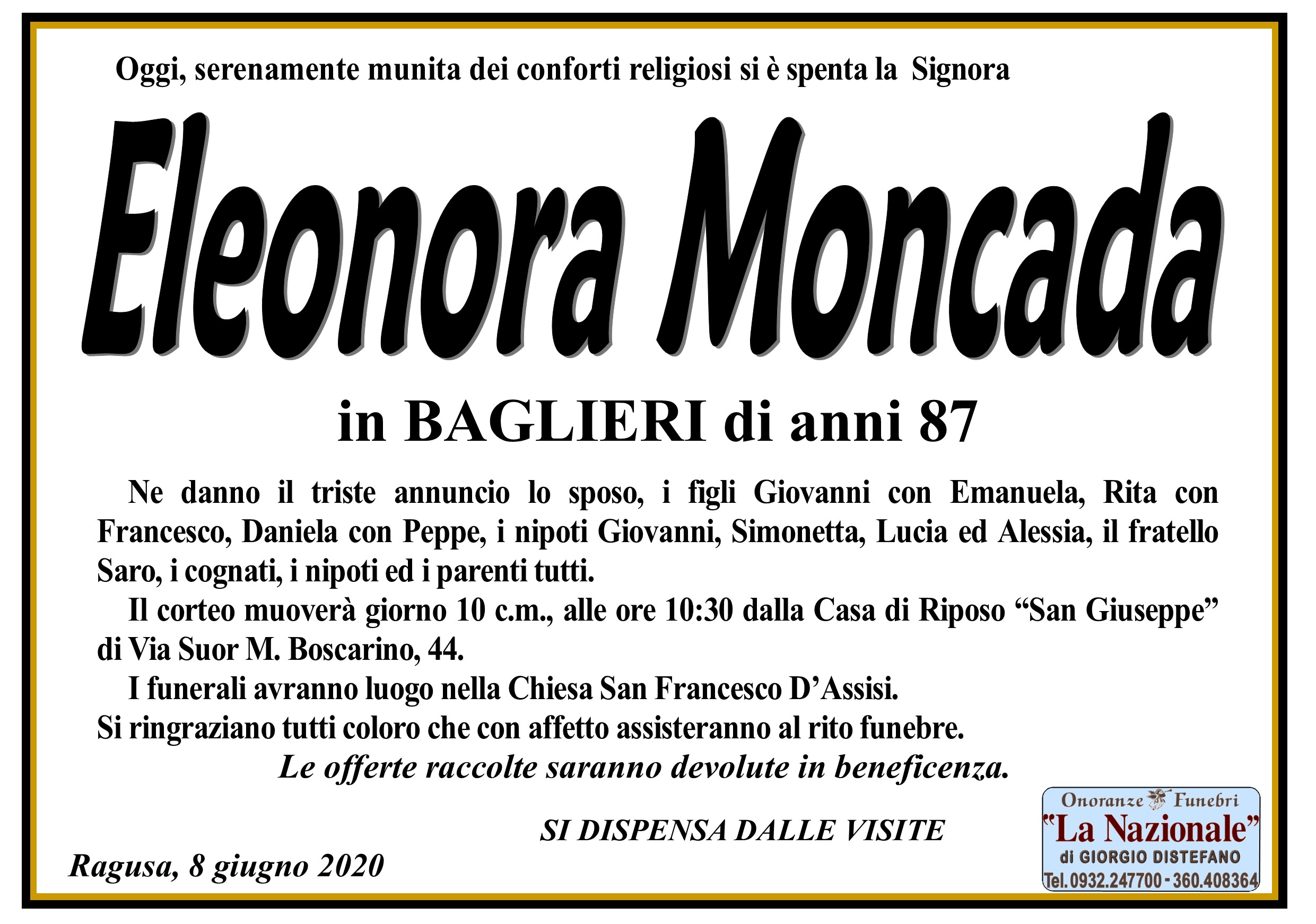 Necrologi: Eleonora Moncada