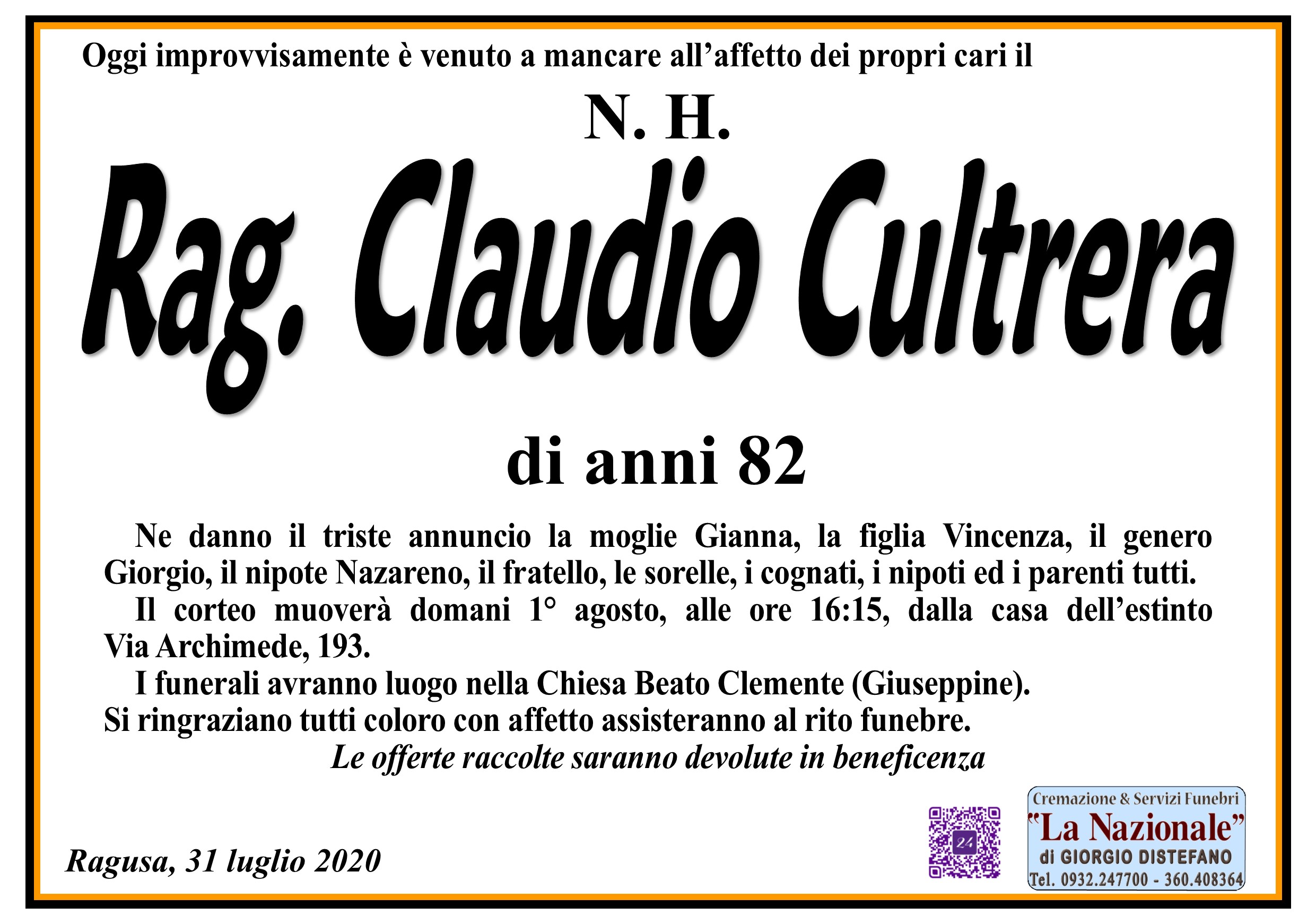 Necrologi: Claudio Cultrera