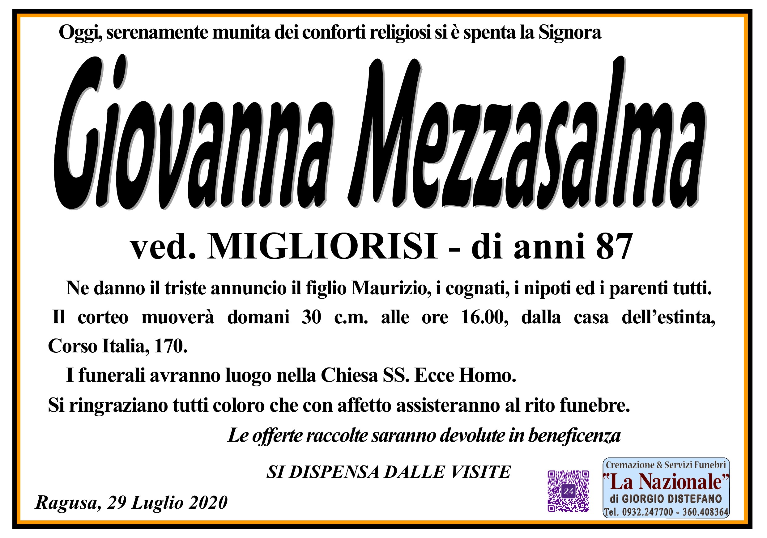Necrologi: Giovanna Mezzasalma