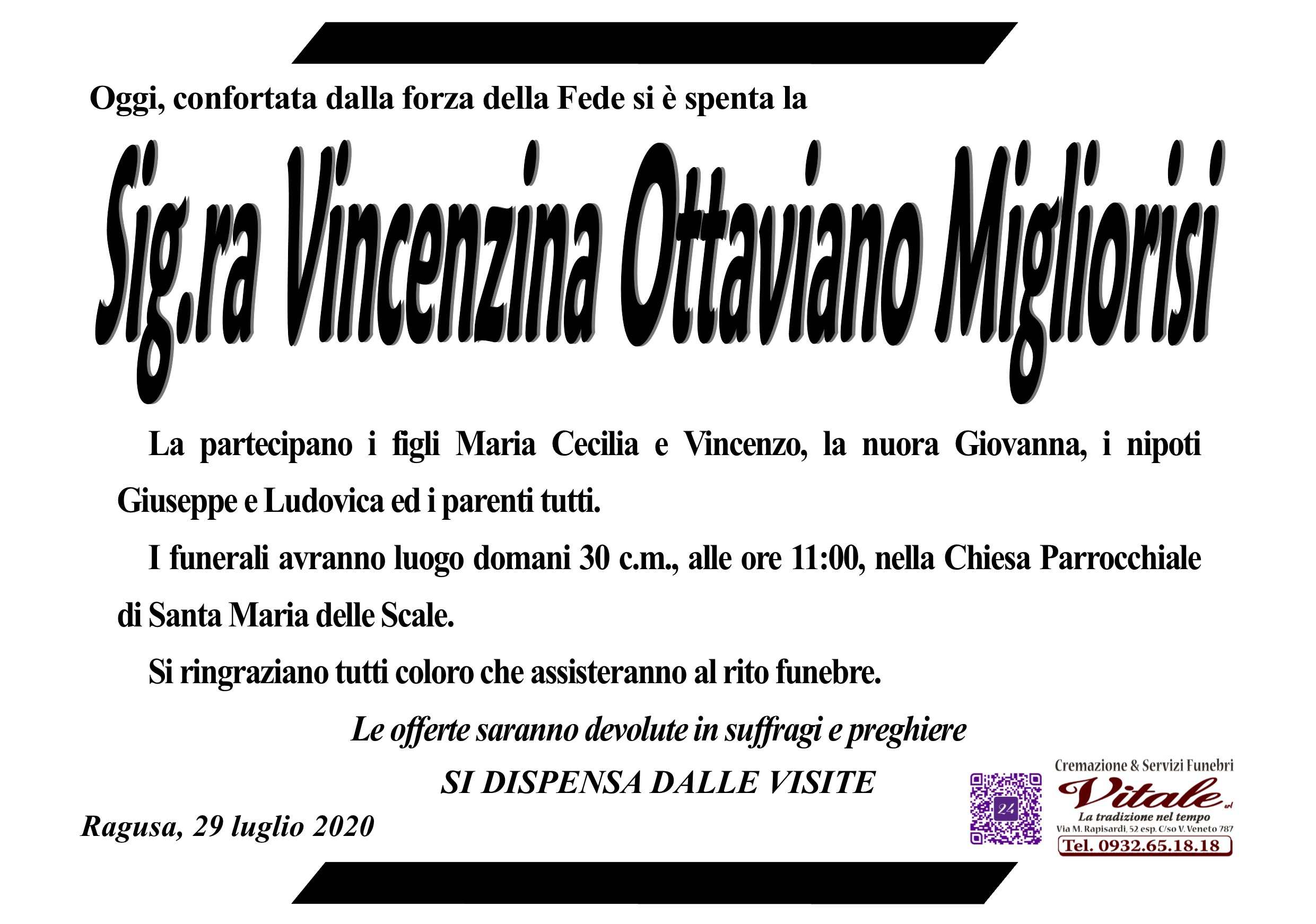 Necrologi: Vincenzina Migliorisi