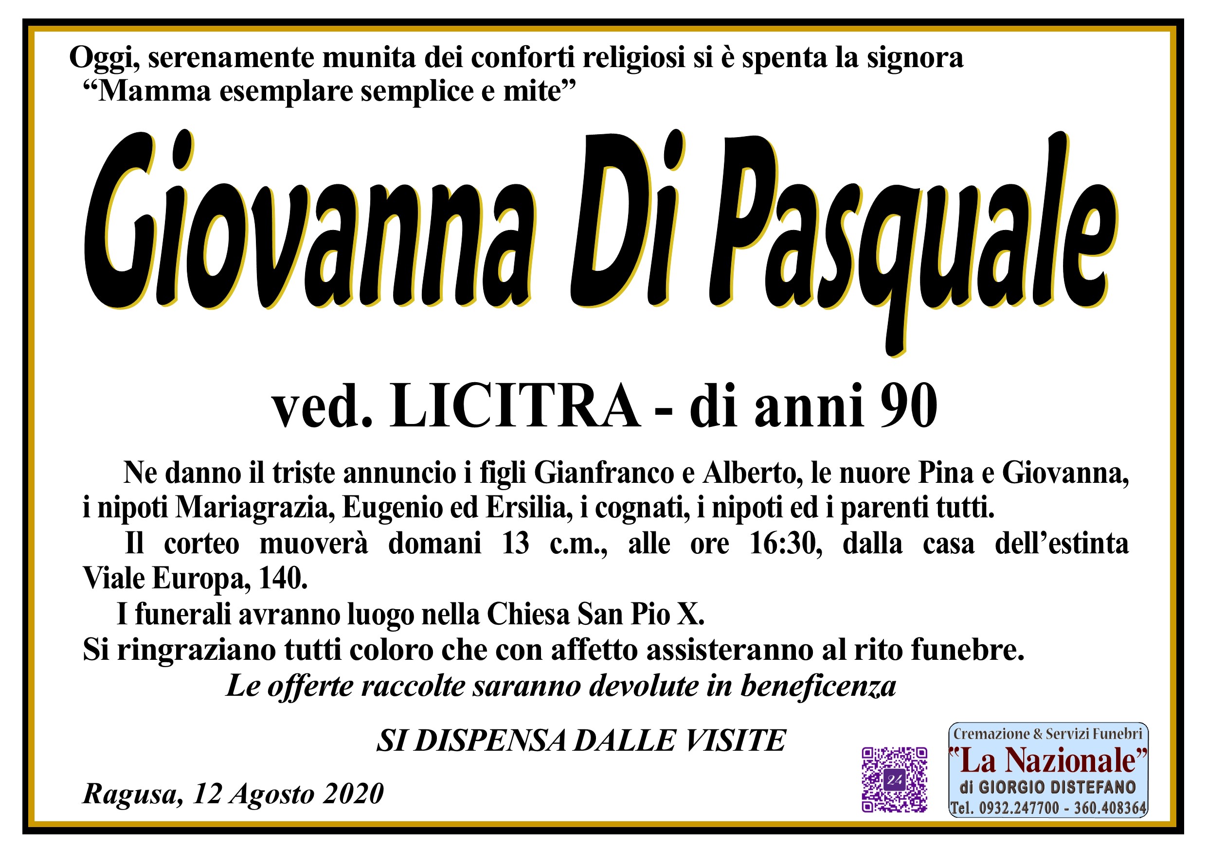Necrologi: Giovanna Di Pasquale