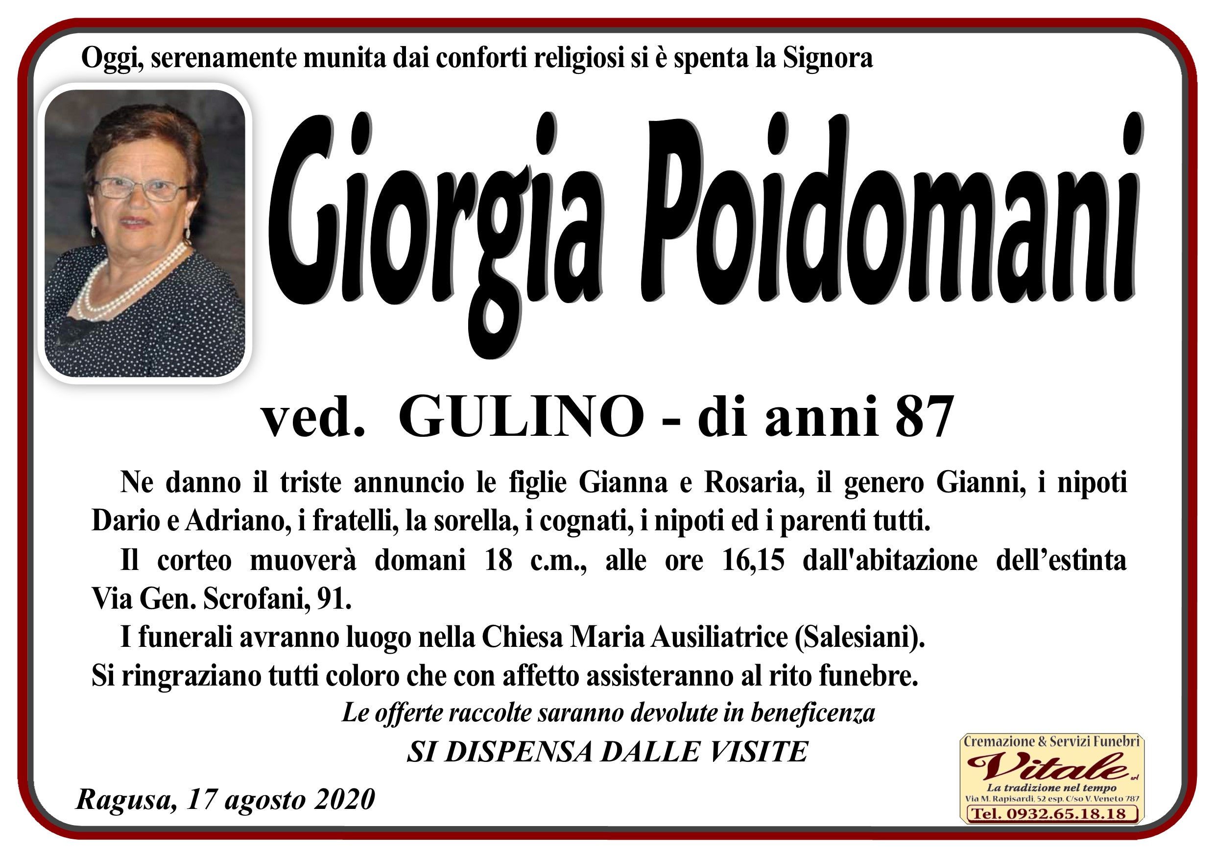 Necrologi: Giorgia Poidomani