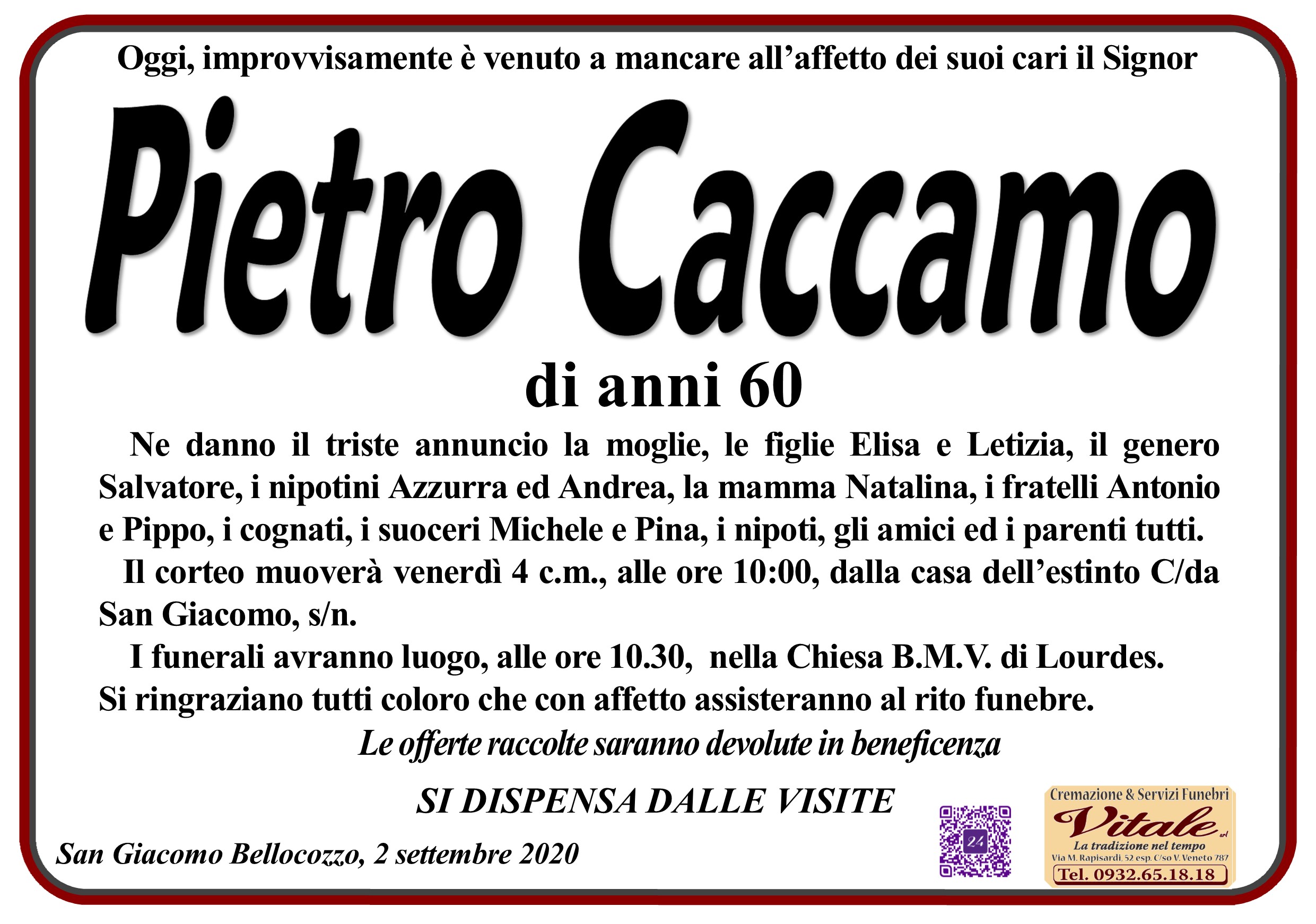 Necrologi: Pietro Caccamo