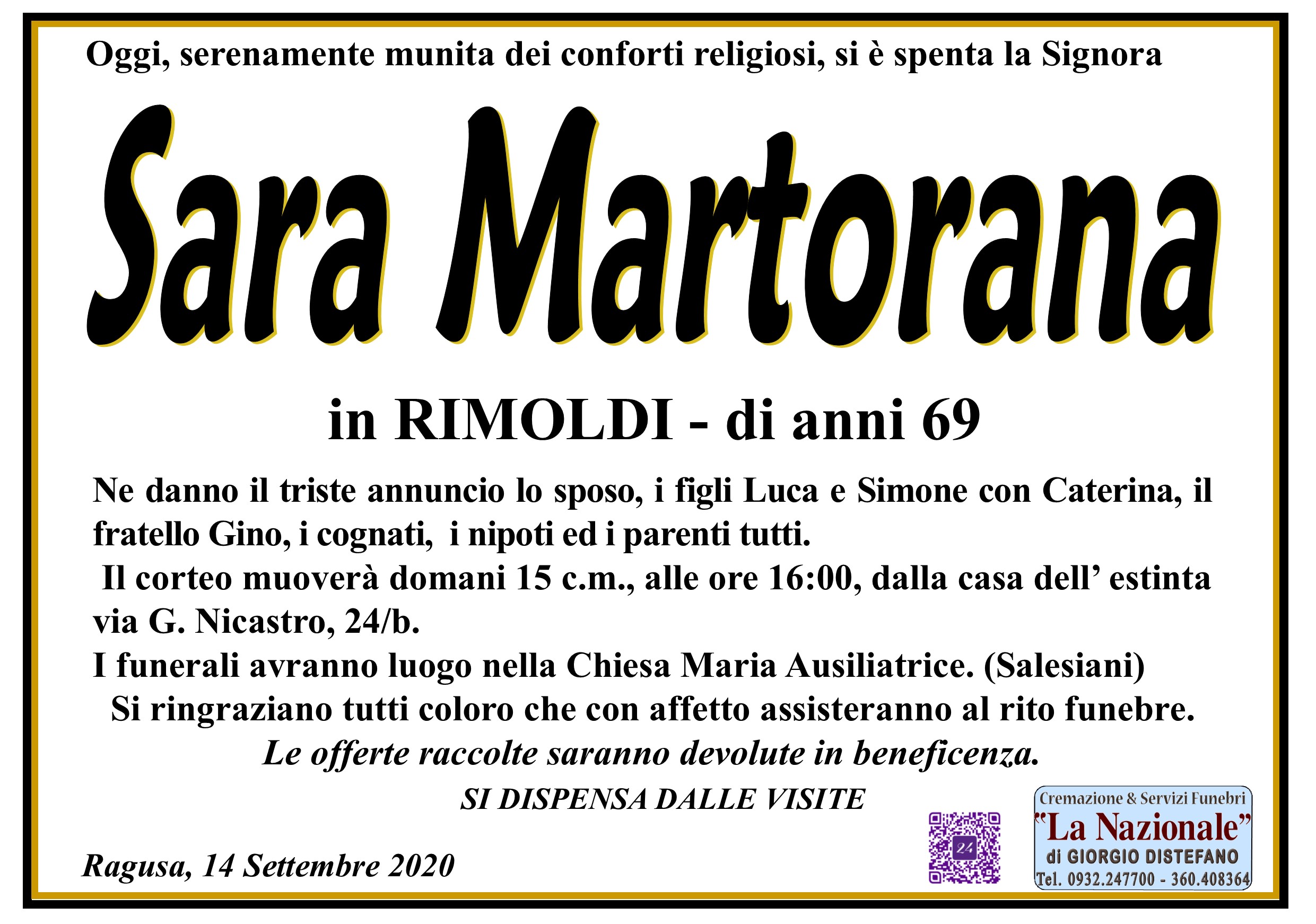 Necrologi: Sara Martorana