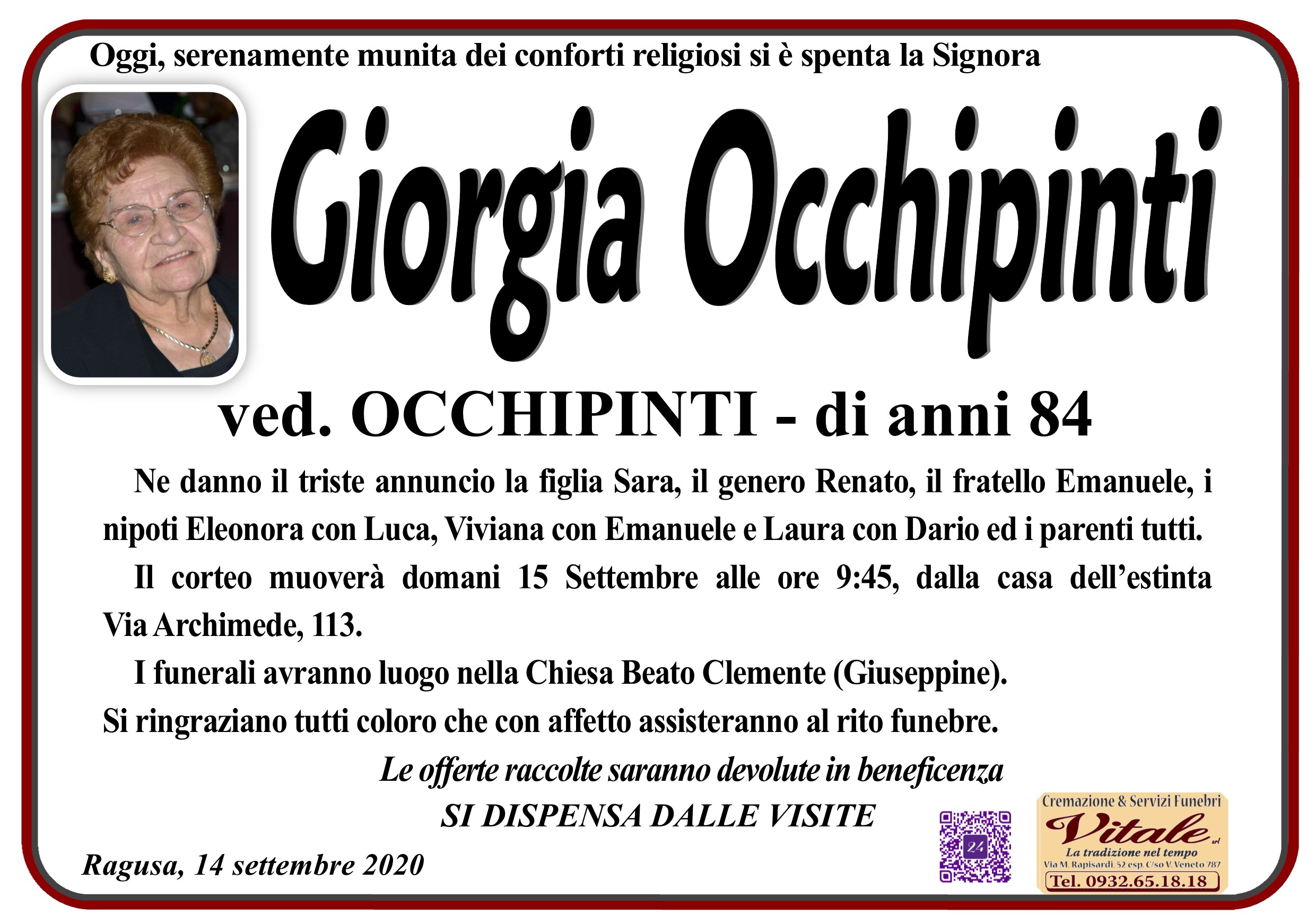 Necrologi: Giorgia Occhipinti