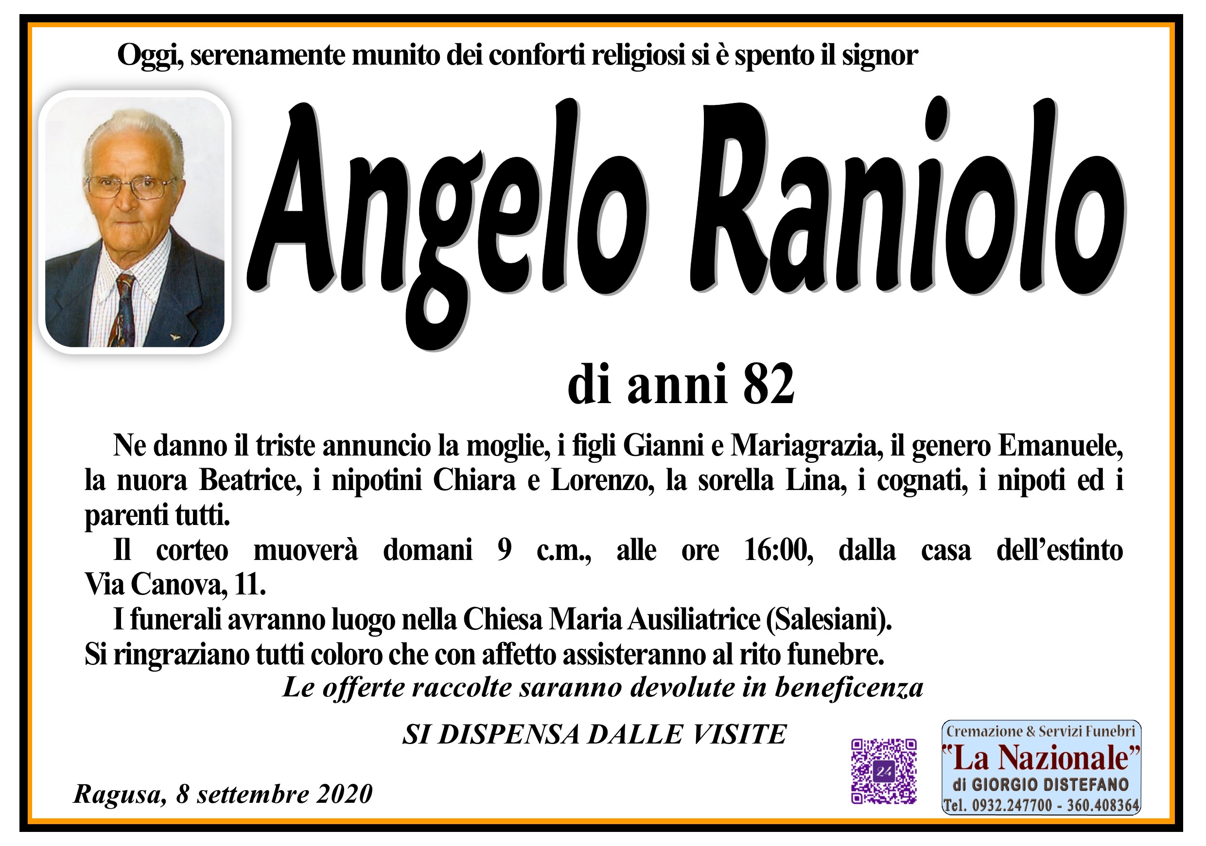 Necrologi: Angelo Raniolo