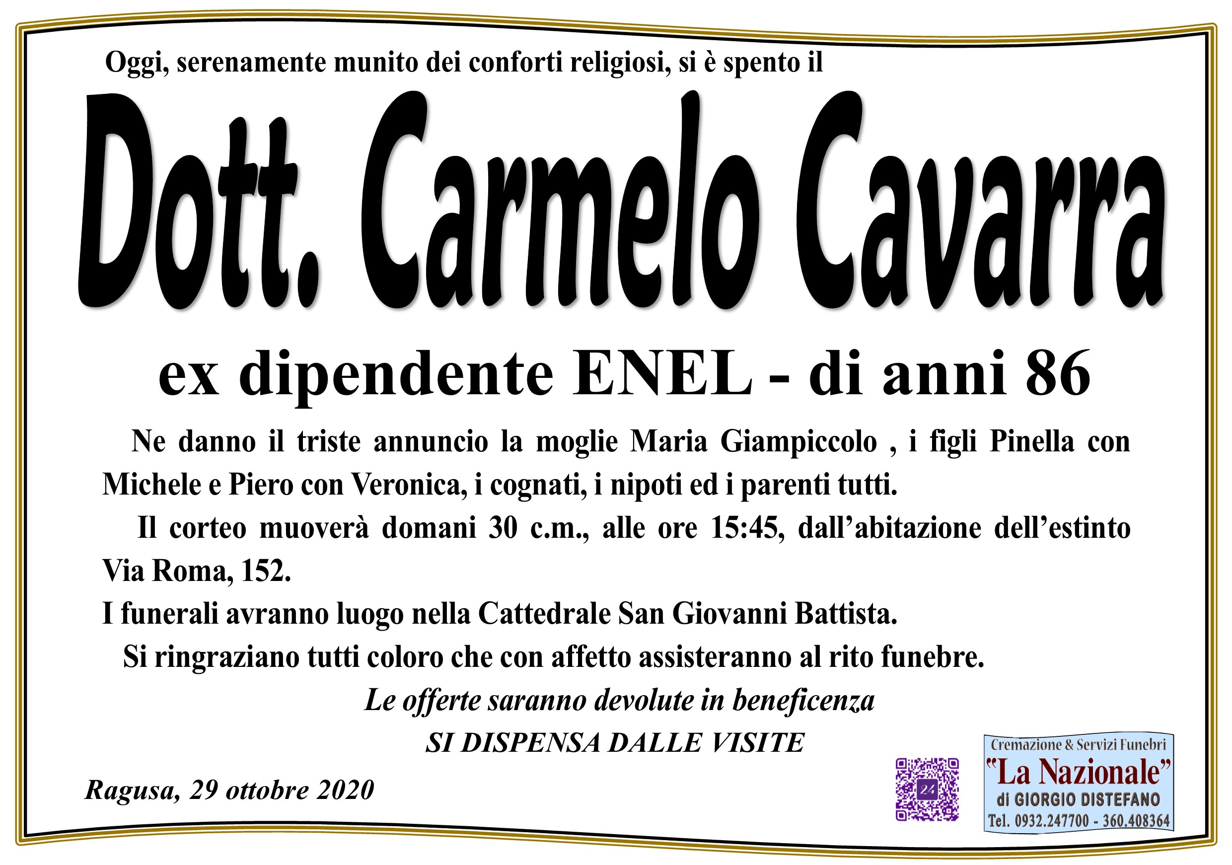 Necrologi: Carmelo Cavarra