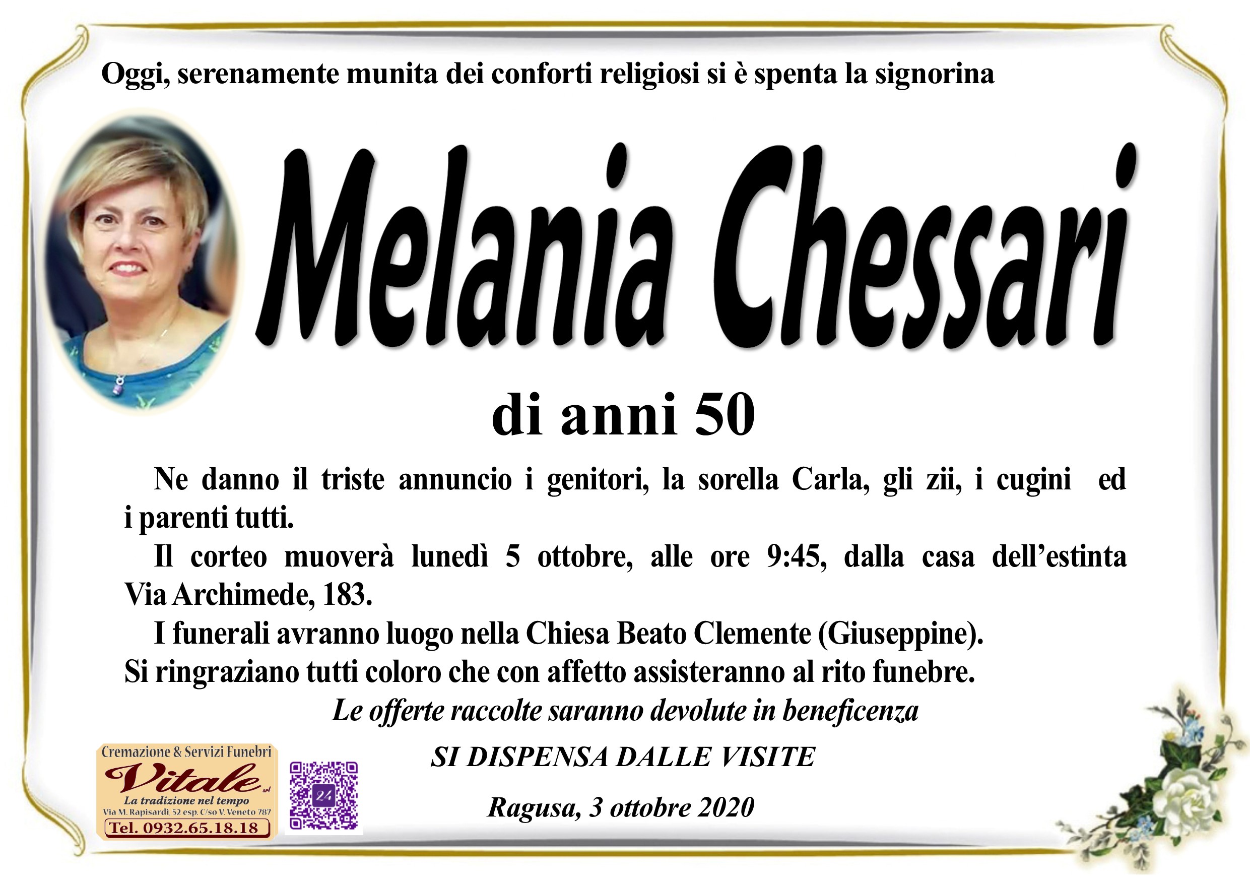 Necrologi: Melania Chessari