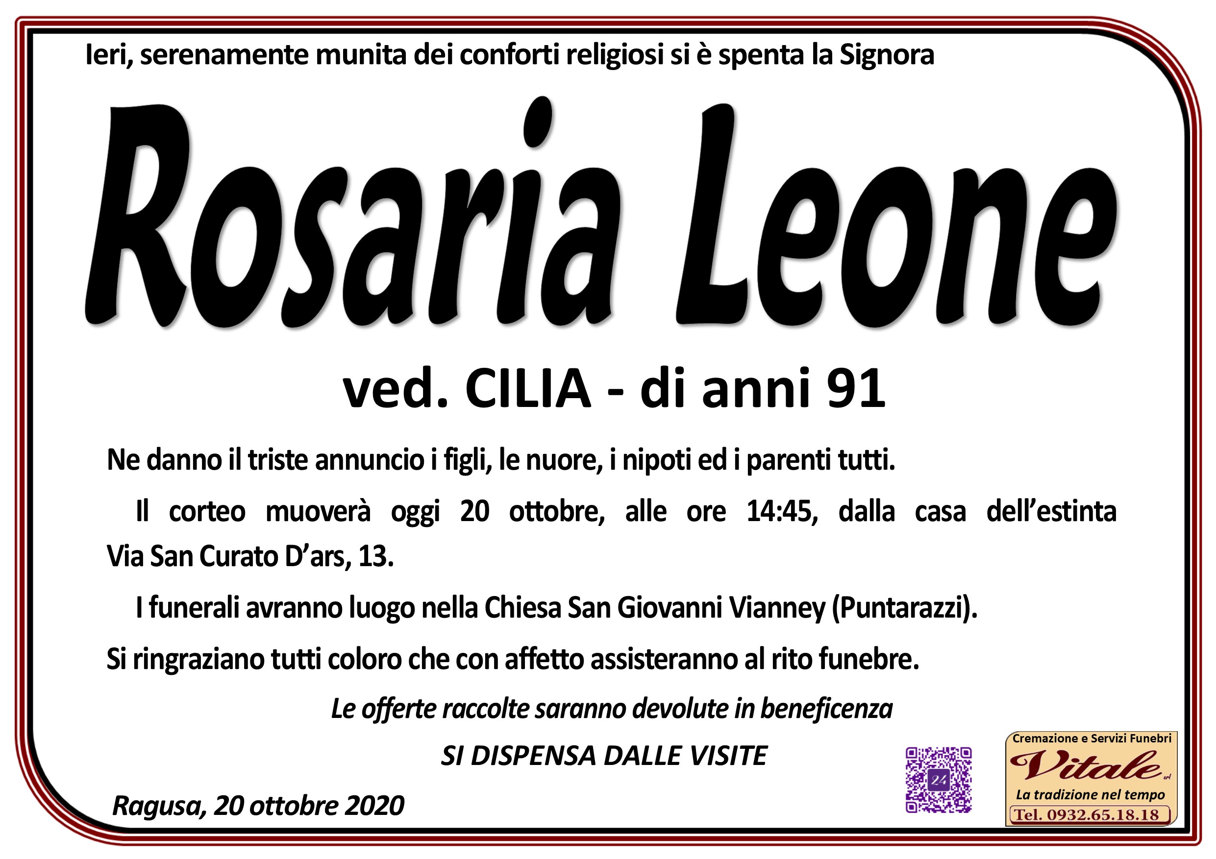 Necrologi: Rosaria Leone