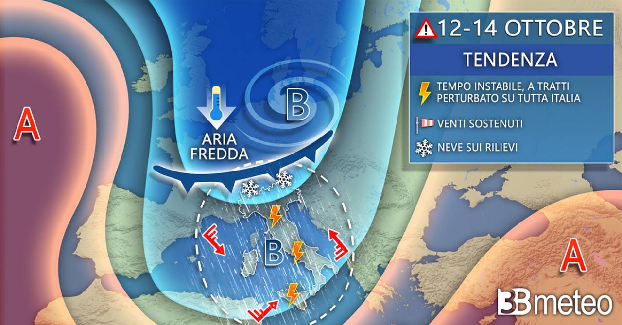 L’autunno si fa sentire: nel fine settimana maltempo, venti freddi, temporali e neve in montagna
