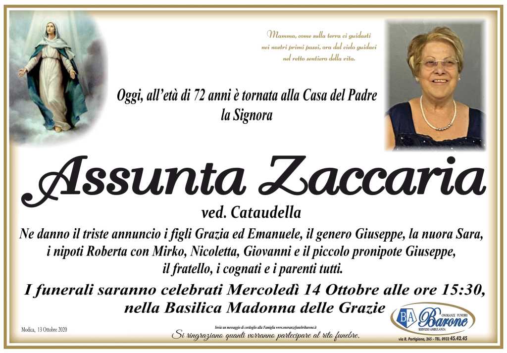Necrologi: Assunta Zaccaria - Ragusa Oggi
