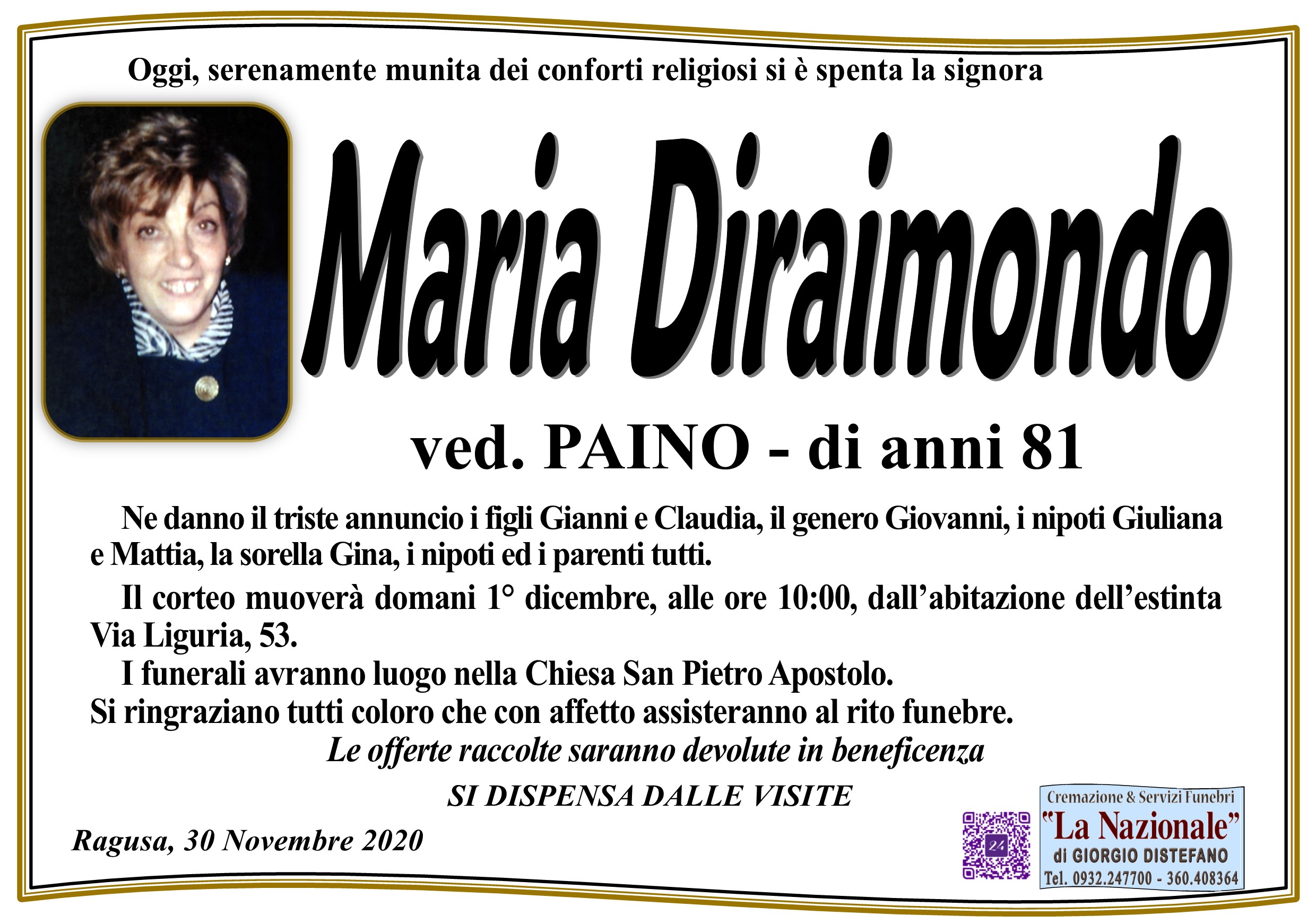 Necrologi: Maria Diraimondo