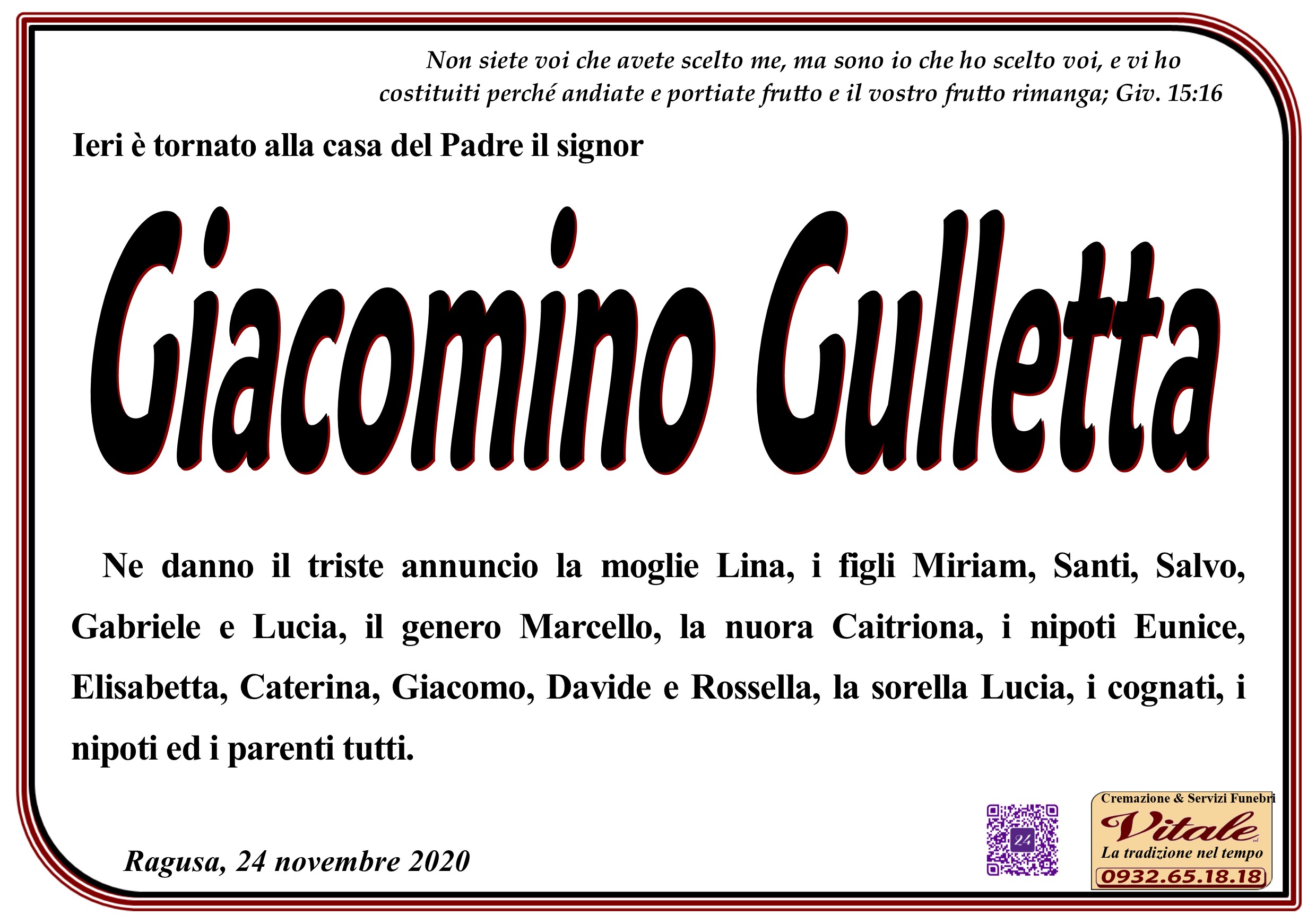 Necrologi: Giacomino Gulletta