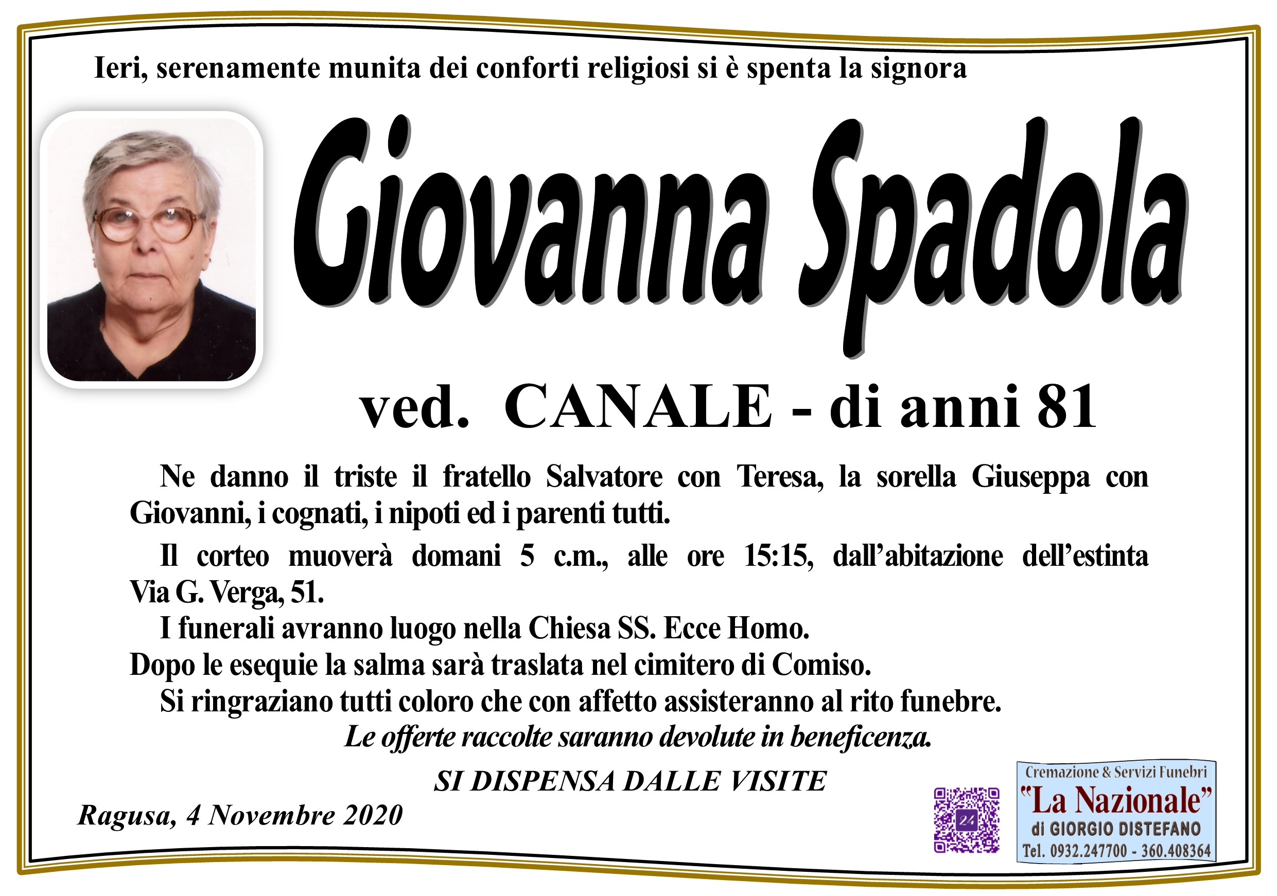 Necrologi: Giovanna Spadola