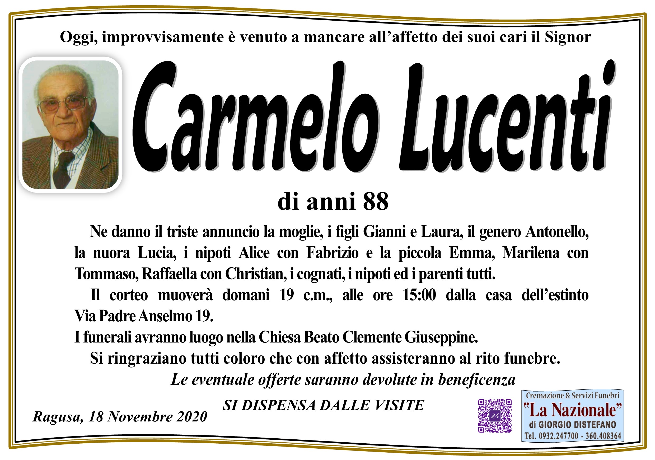 Necrologi: Carmelo Lucenti
