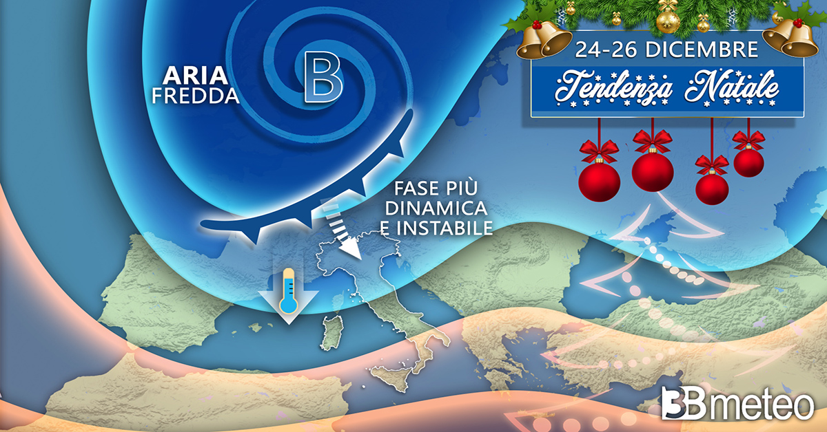 Meteo: tra Natale e Capodanno una nuova fase invernale, con maltempo e anche neve