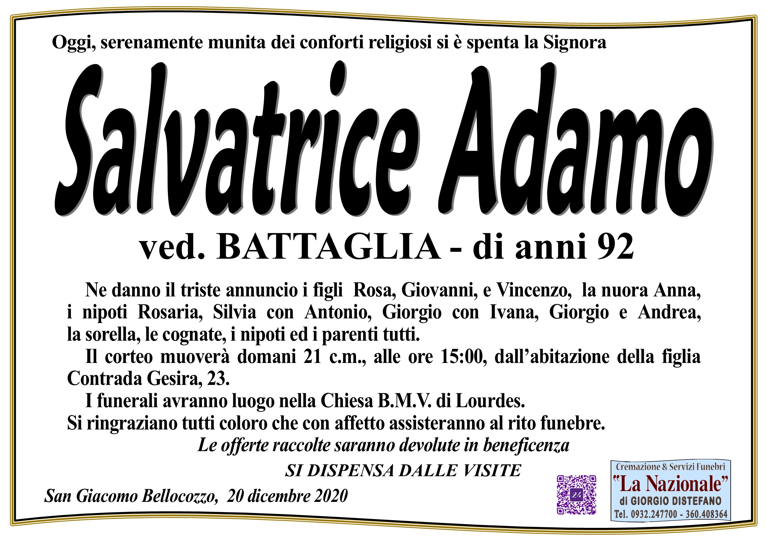 Necrologi: Salvatrice Adamo