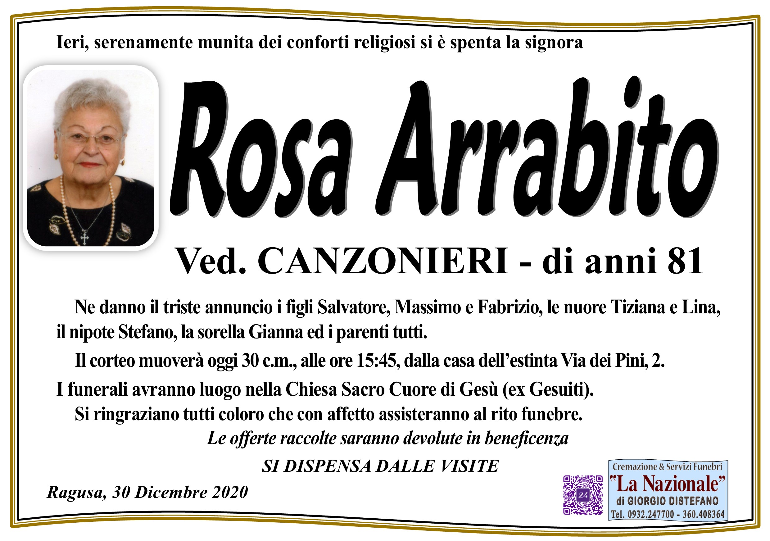 Necrologi: Rosa Arrabito