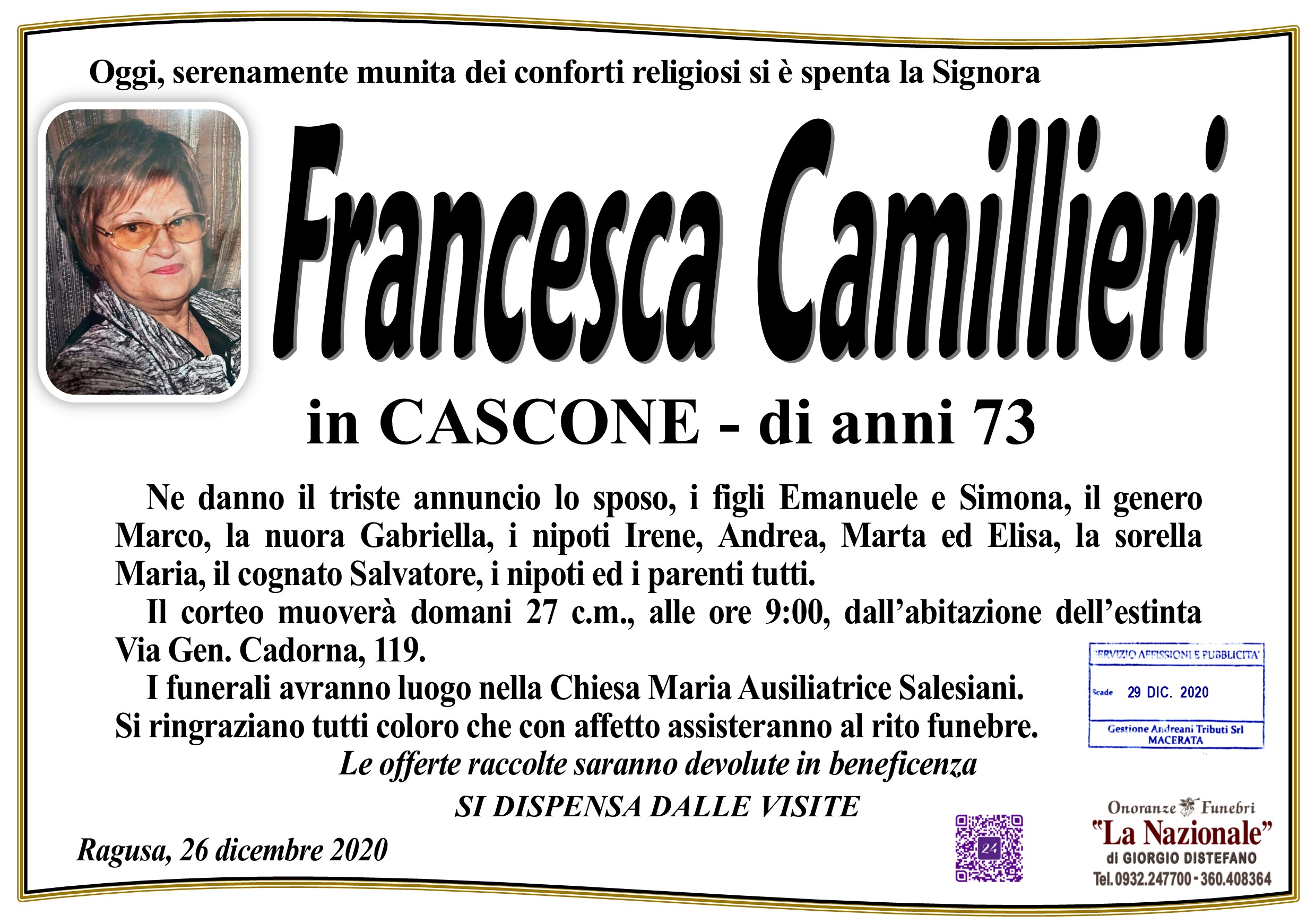 Necrologi: Francesca Camillieri