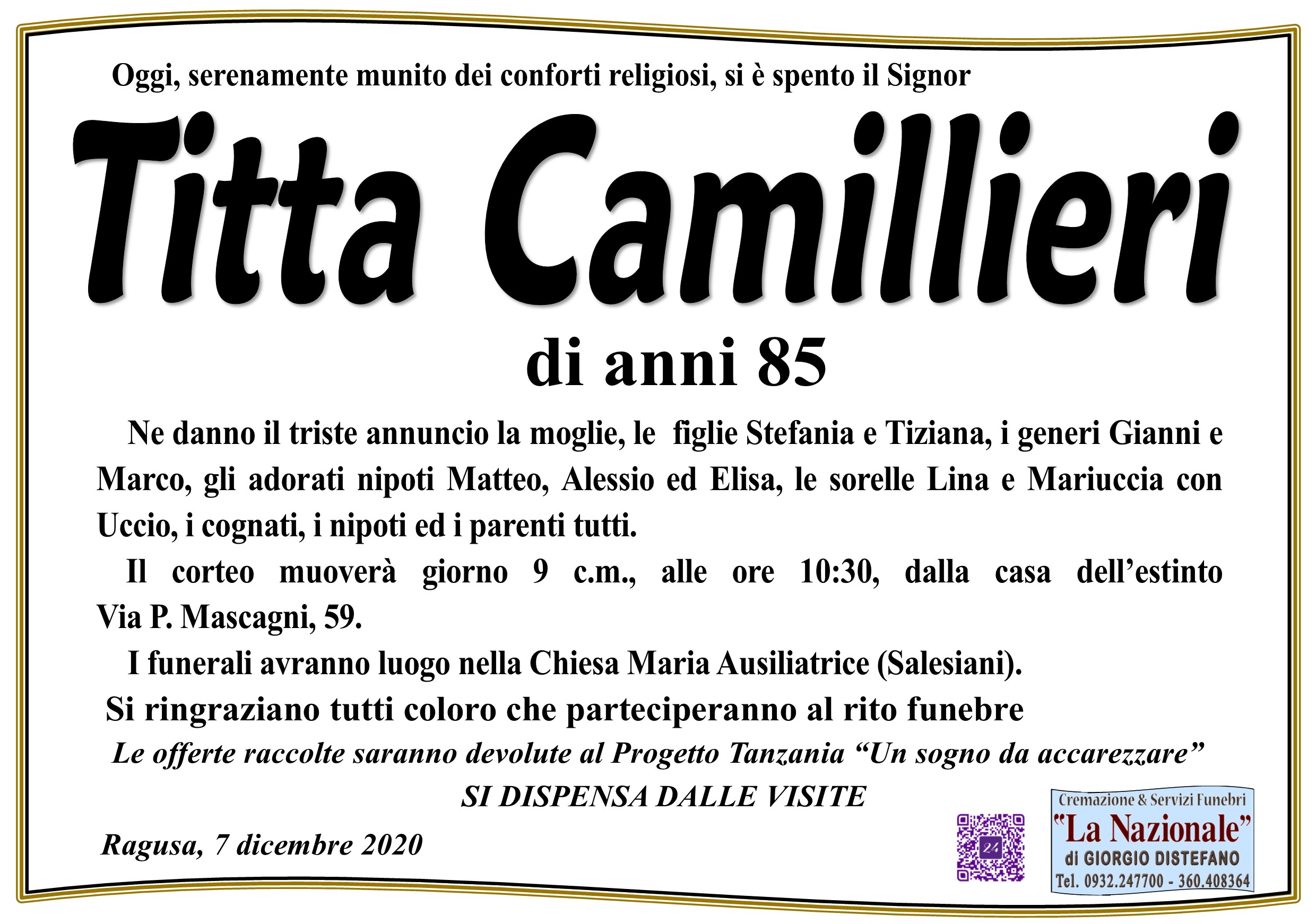 Necrologi: Titta Camillieri