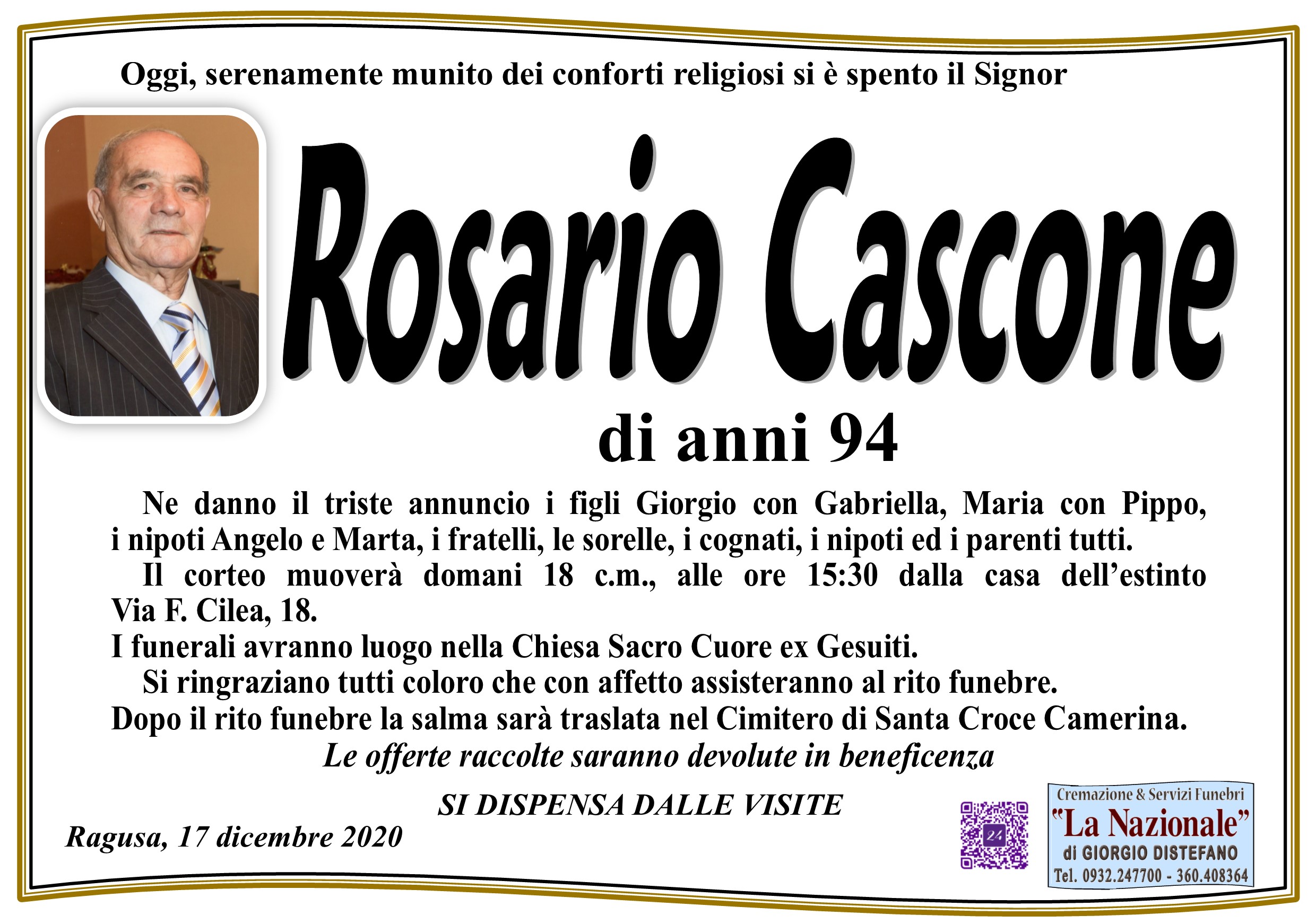 Necrologi: Rosario Cascone