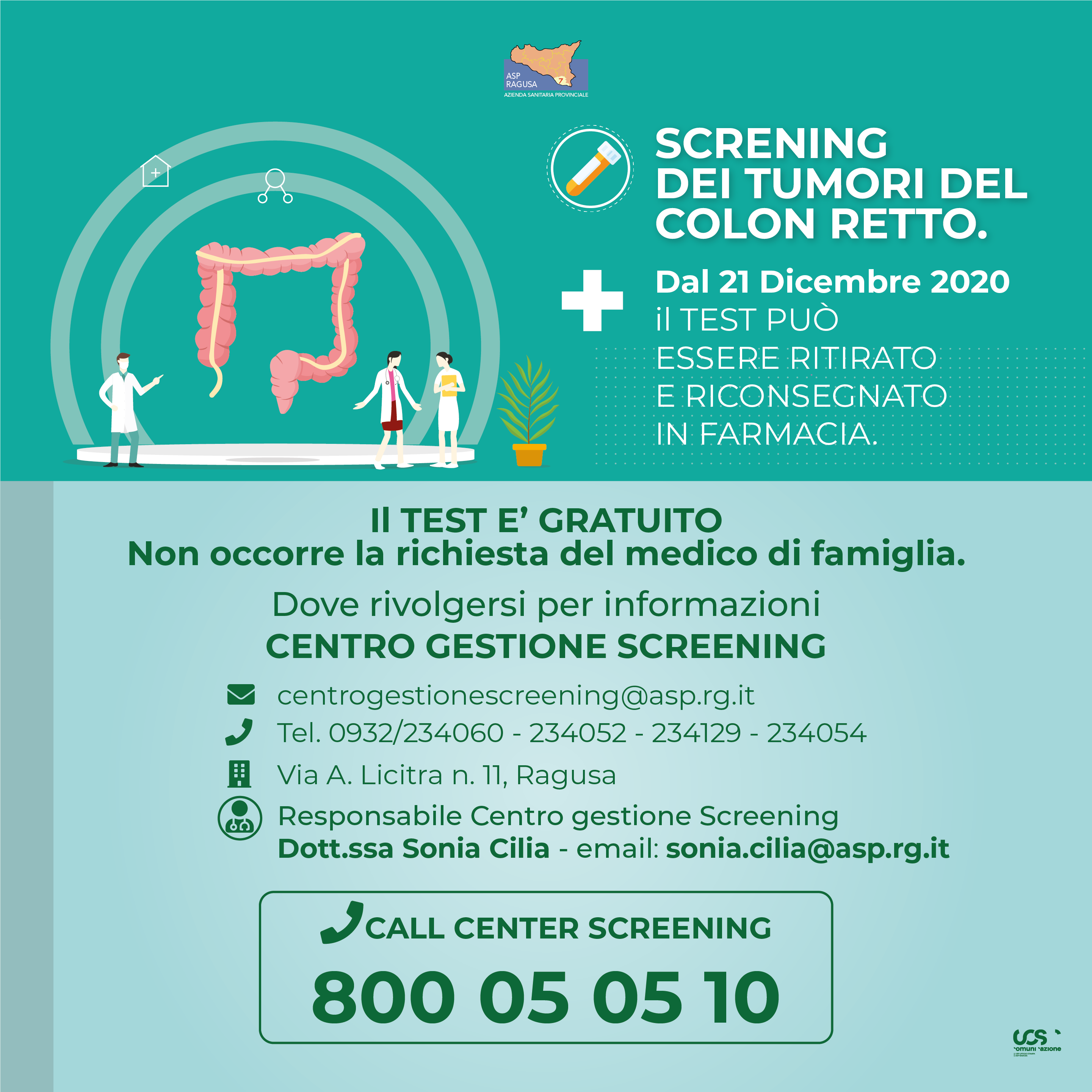 Ragusa: Screening di tumori del colon retto, il test può essere ritirato direttamente in farmacia