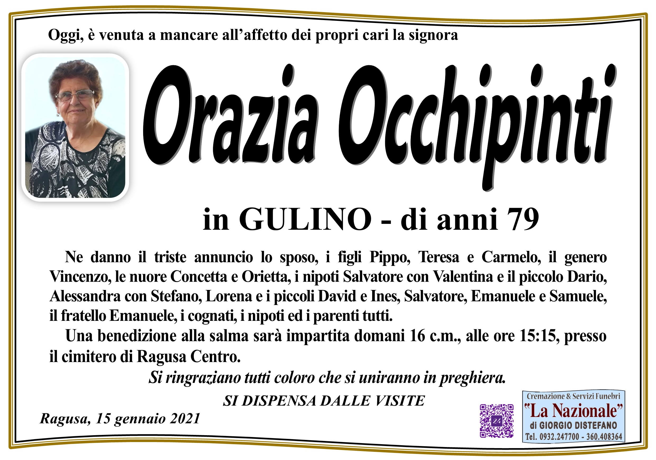 Necrologi: Orazia Occhipinti