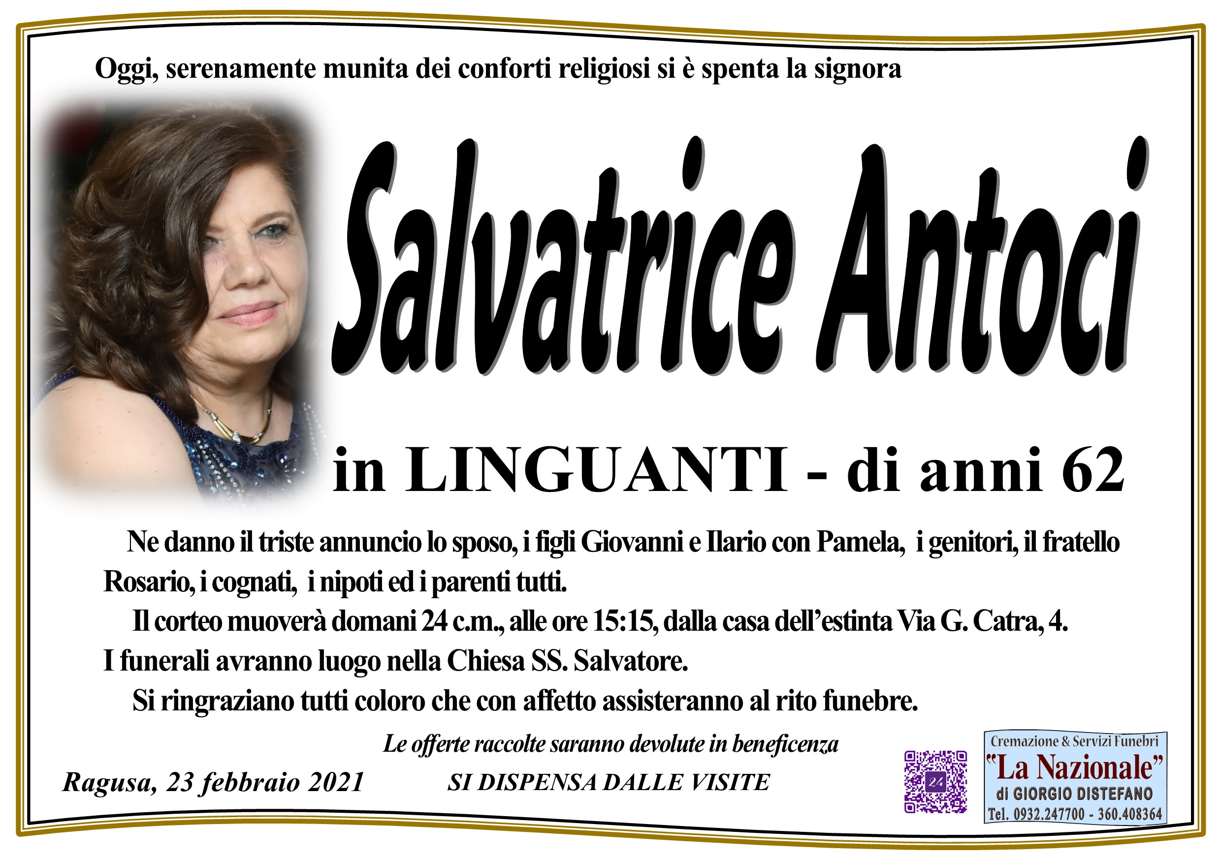 Necrologi: Salvatrice Antoci
