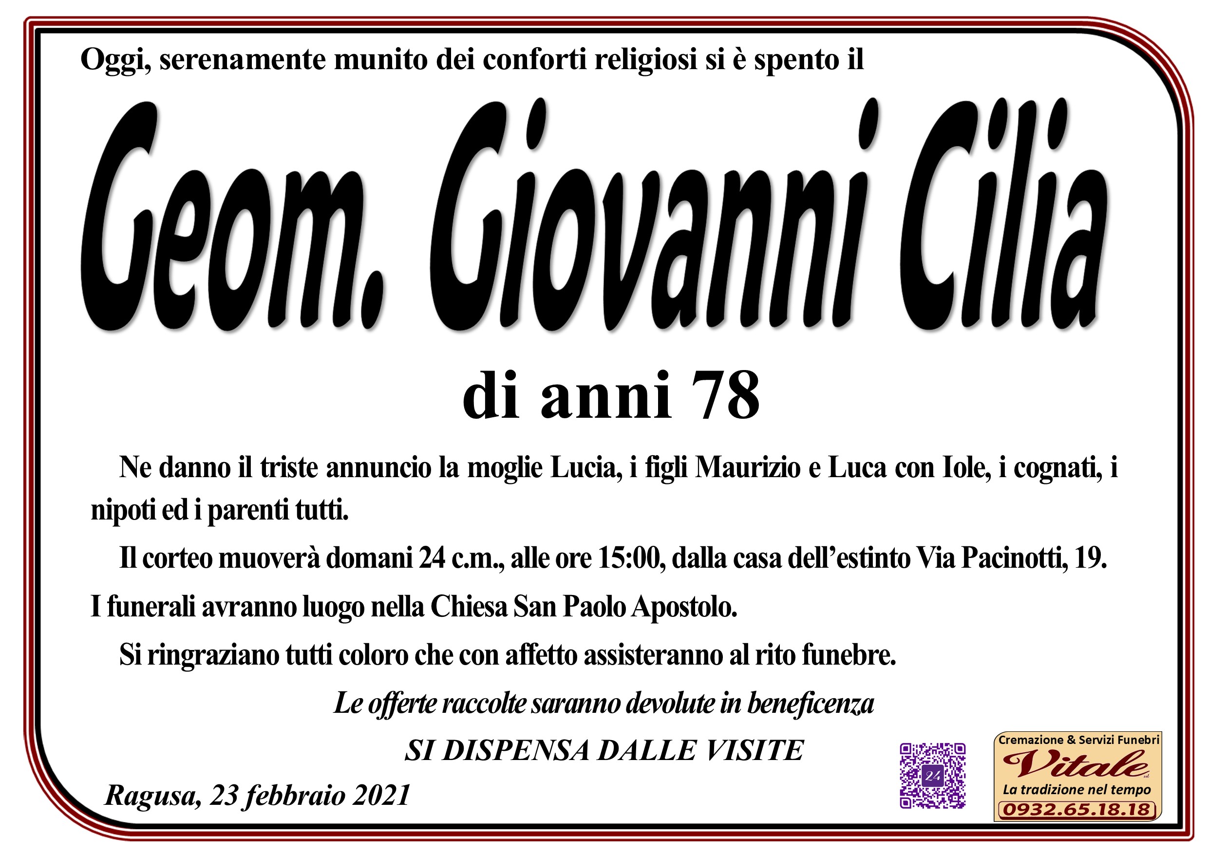 Necrologi: Giovanni Cilia