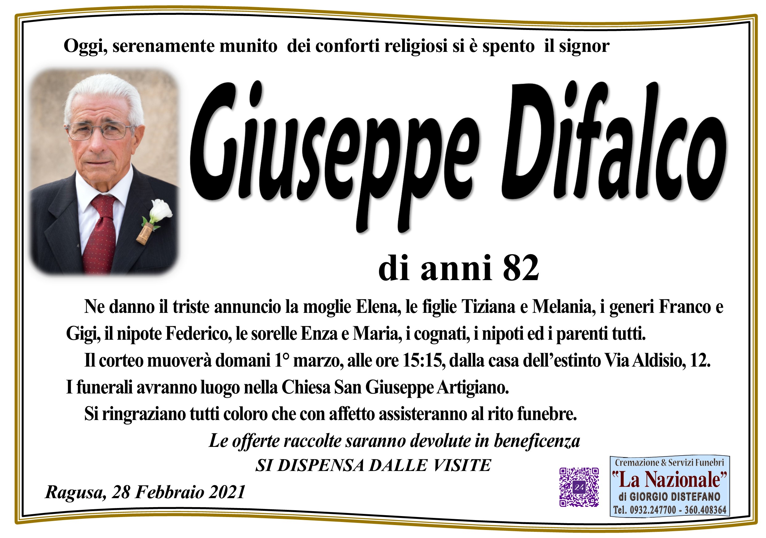 Necrologi: Giuseppe Difalco